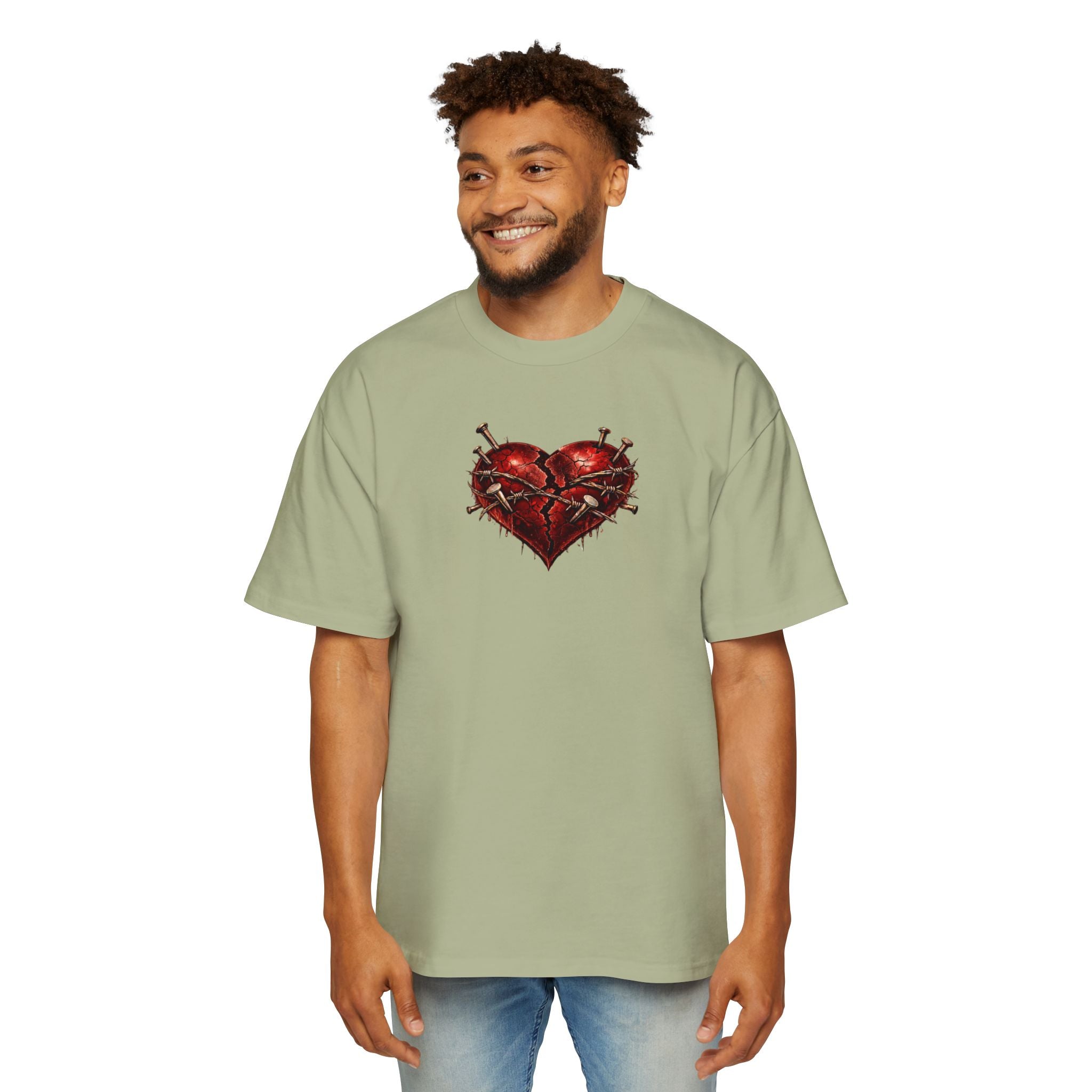 Oversized Discipline Over Emotions (Back) Graphic Tee (Red Heart) Printify