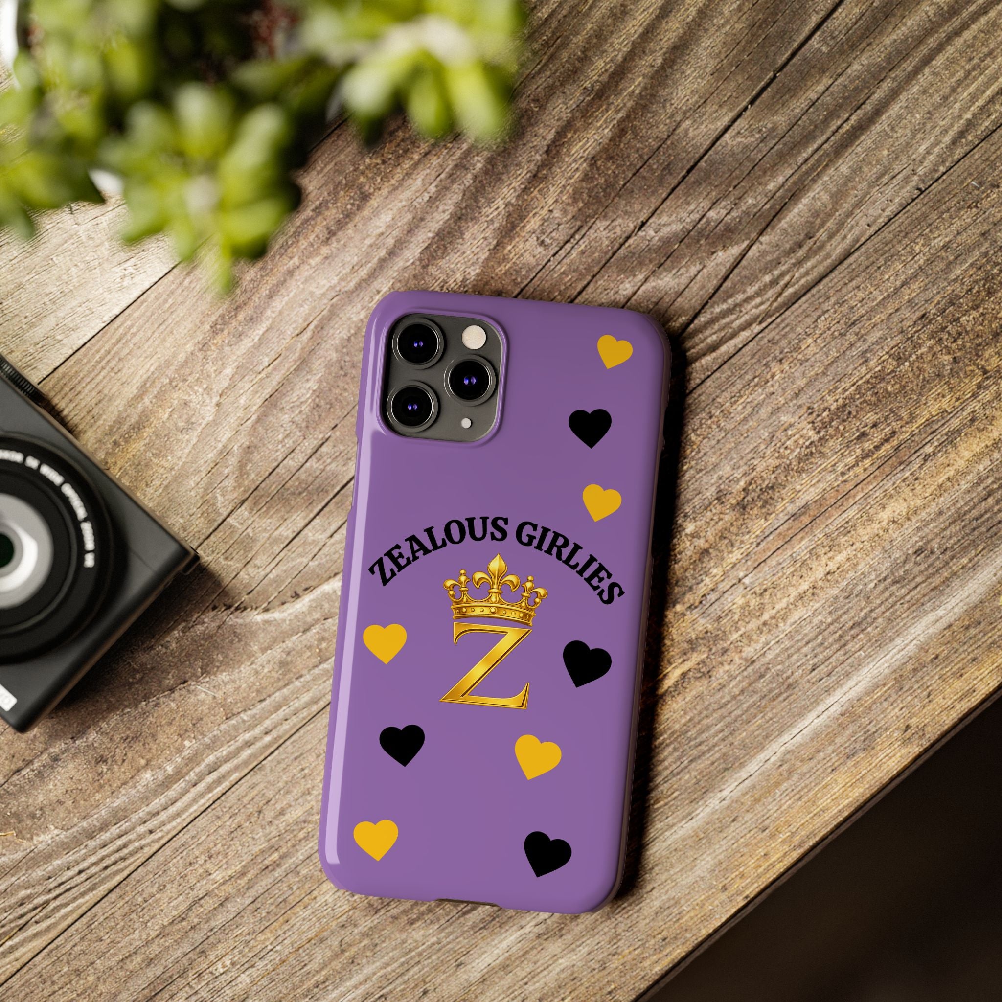 Zealous Girlies 'Z' Crown Slim Phone Case — Purple & Gold Heart Design Printify