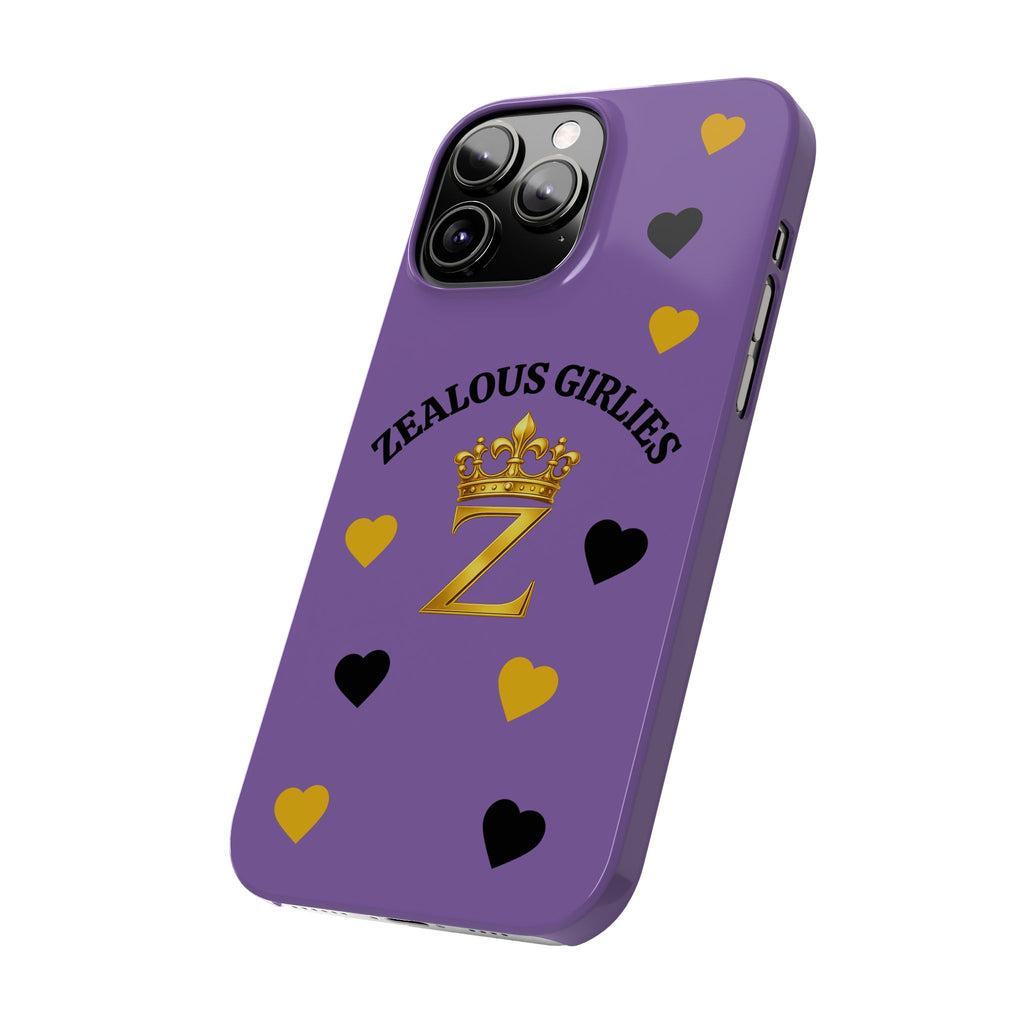 Zealous Girlies 'Z' Crown Slim Phone Case — Purple & Gold Heart Design Printify