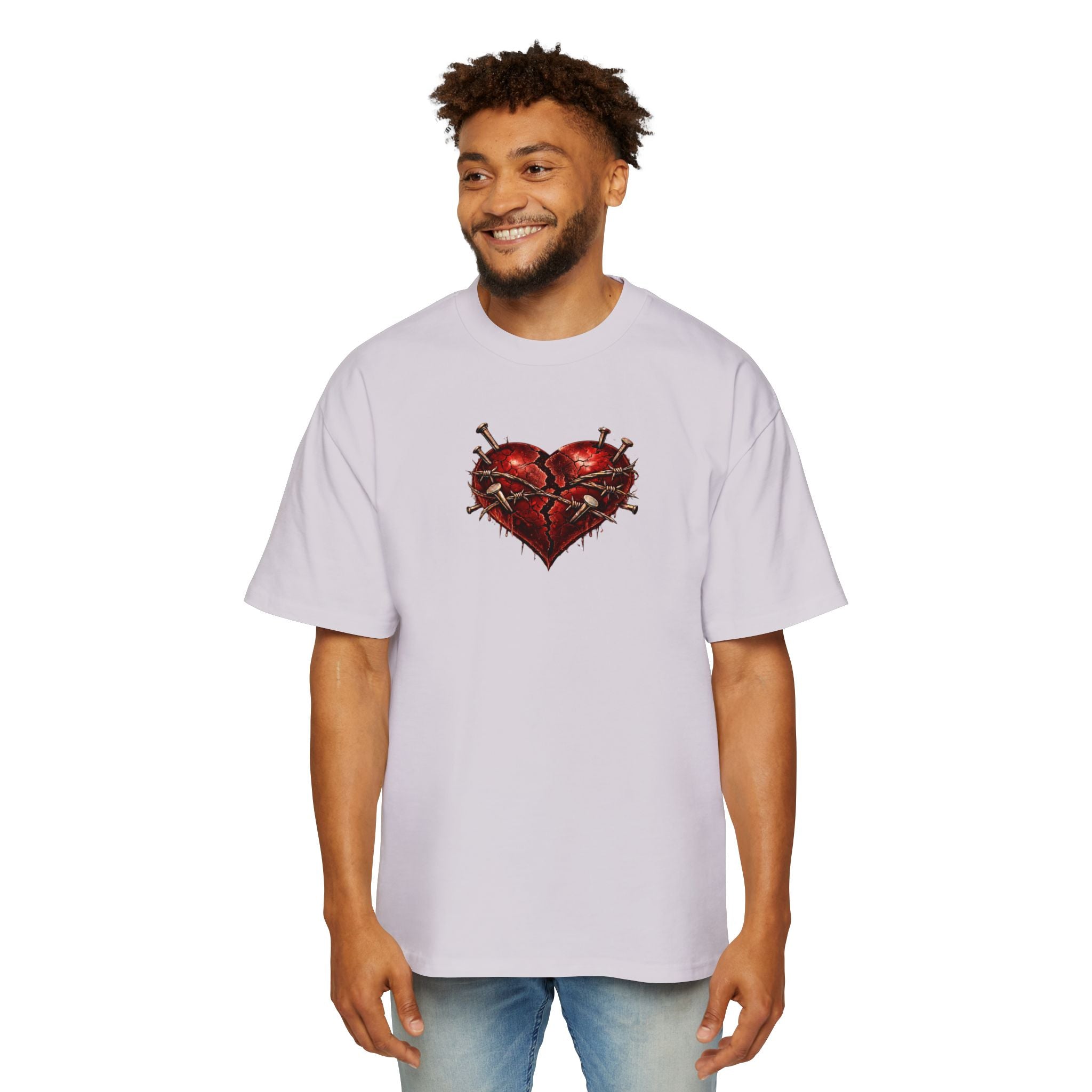 Oversized Discipline Over Emotions (Back) Graphic Tee (Red Heart) Printify