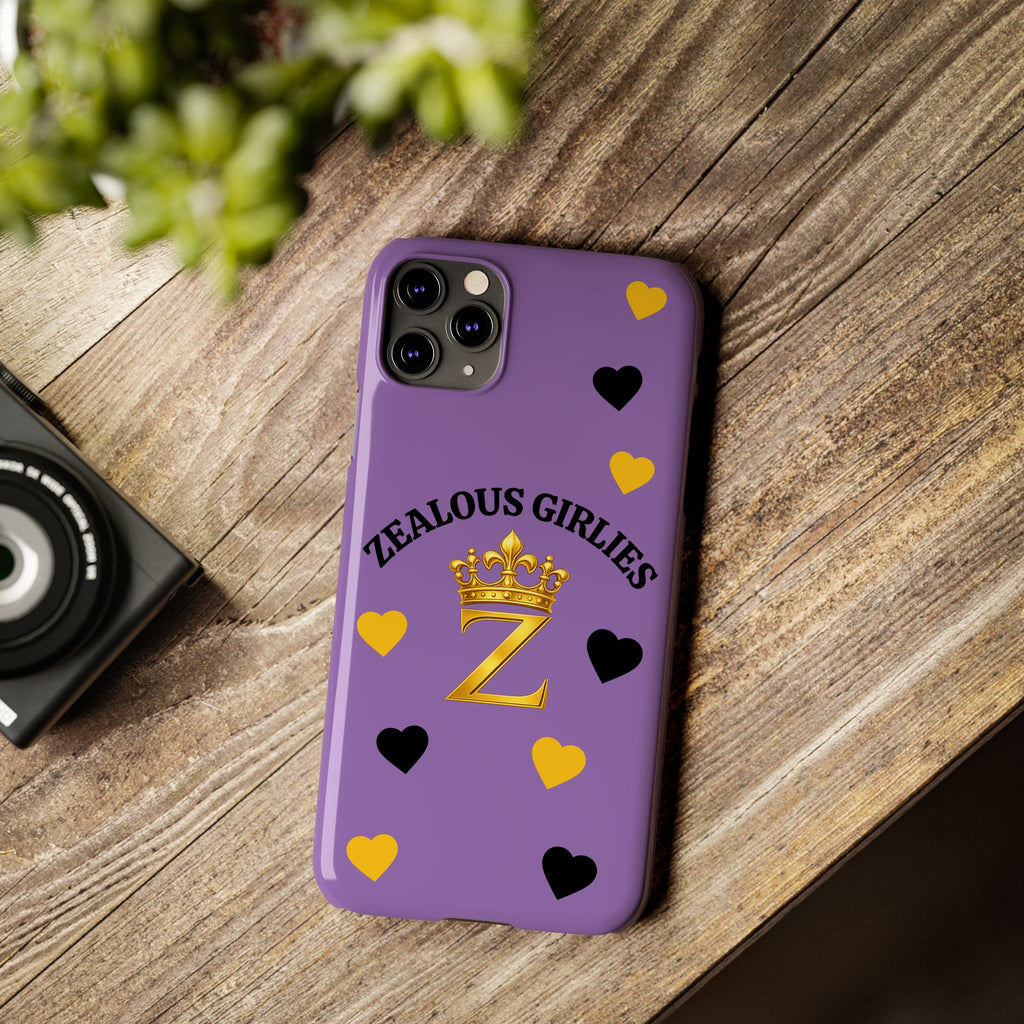 Zealous Girlies 'Z' Crown Slim Phone Case — Purple & Gold Heart Design Printify