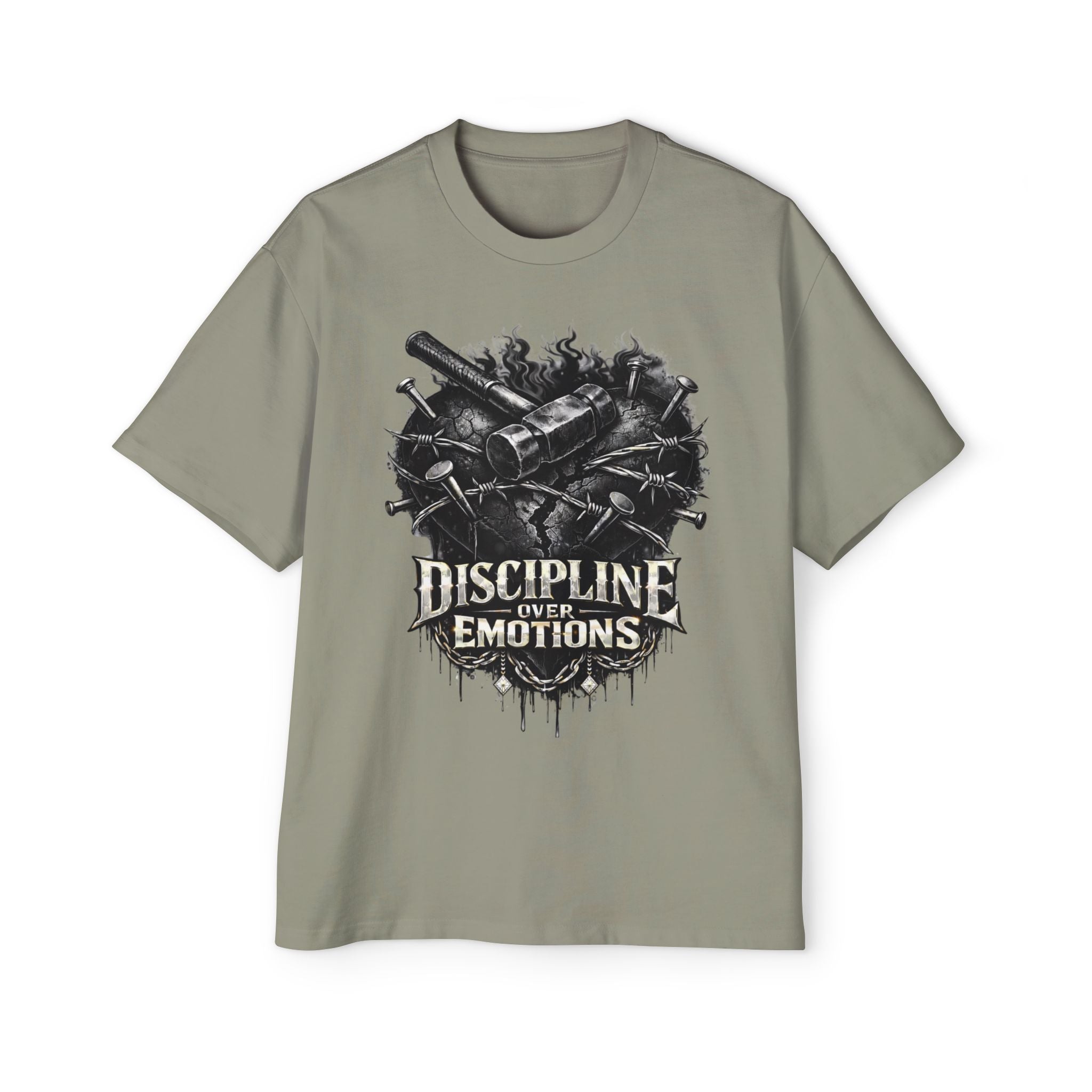 Oversized Discipline Over Emotions Graphic Tee (Black Heart) Printify