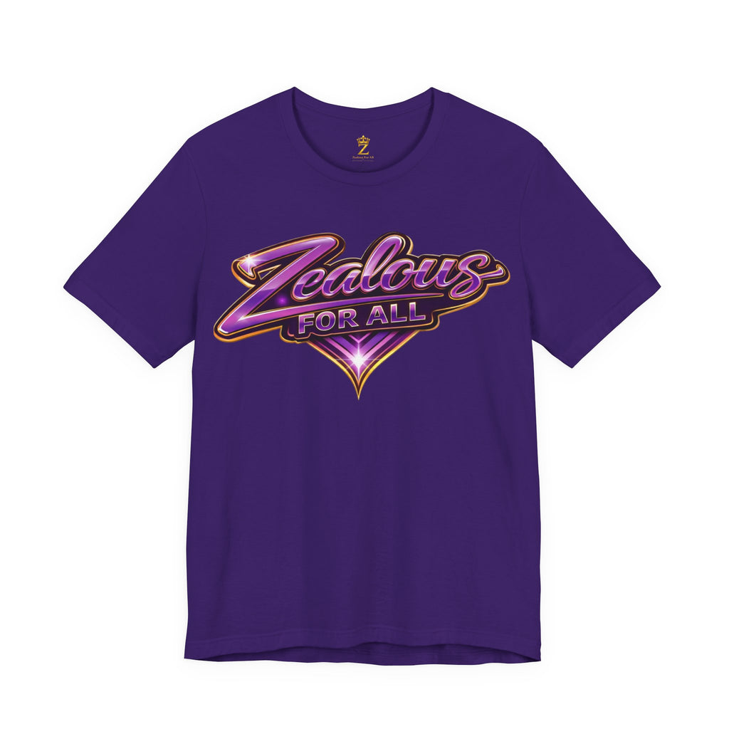 CUSTOM Zealous For All Graphic T-Shirt (Purple & Gold Trim Logo)