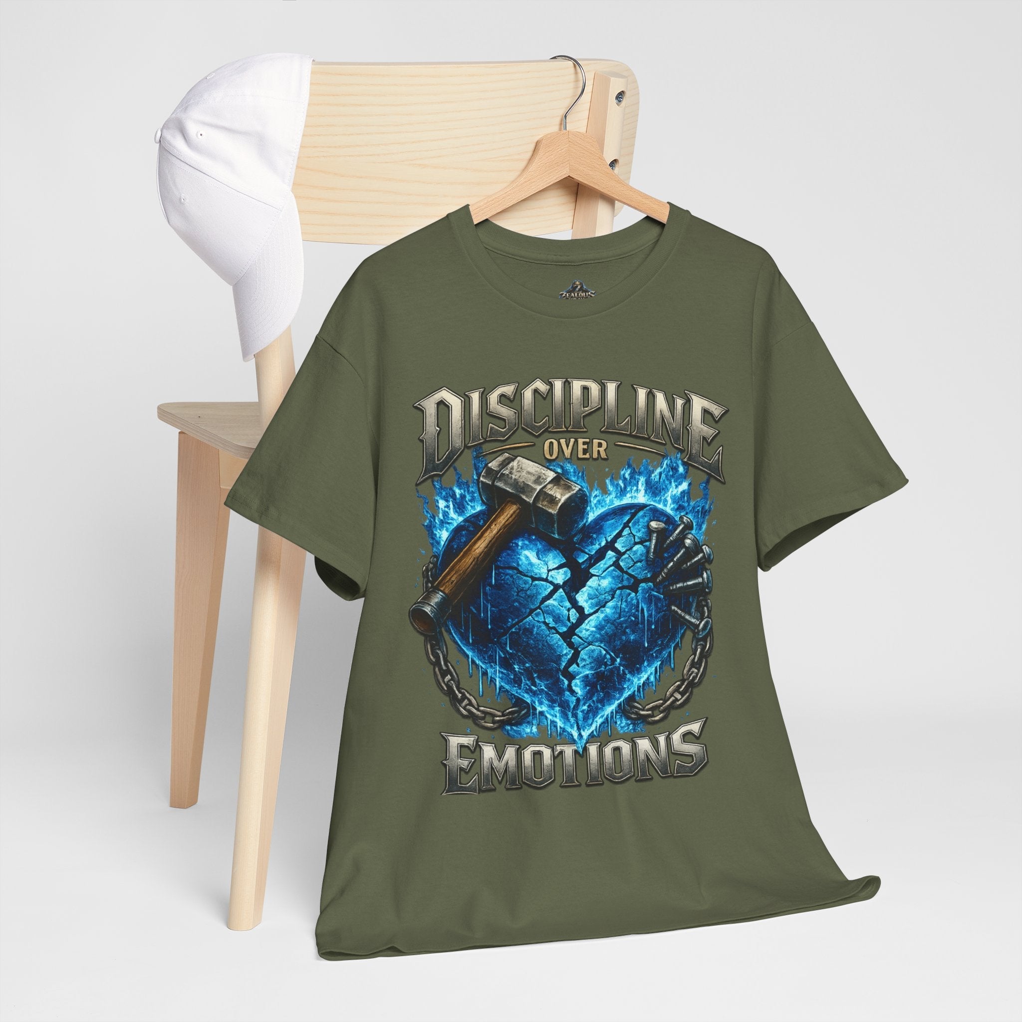 Discipline Over Emotions Graphic T-Shirt (Blue Heart) Printify
