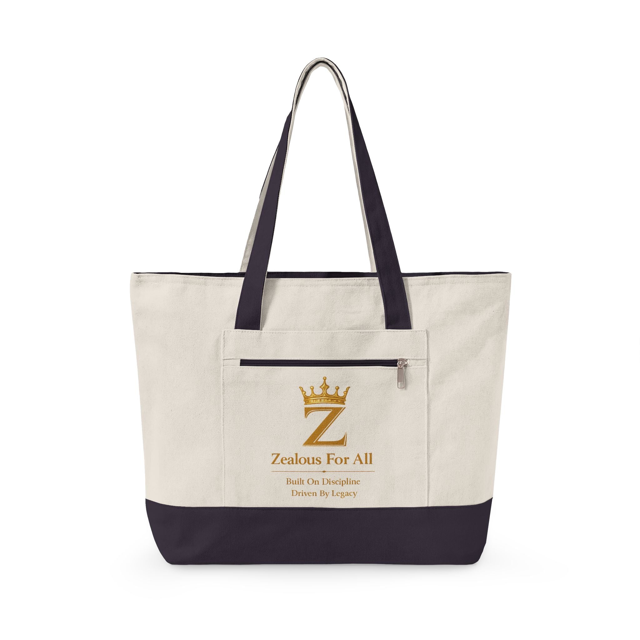 ZFA Crown Canvas Tote (Gold Lettered Zippered Beach & Everyday Bag) Printify