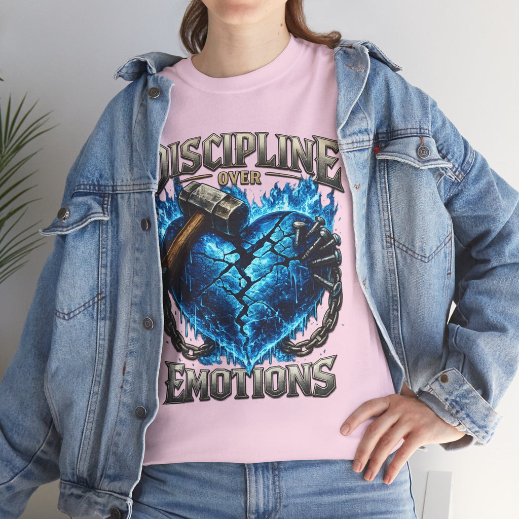 Discipline Over Emotions Graphic T-Shirt (Blue Heart) Printify