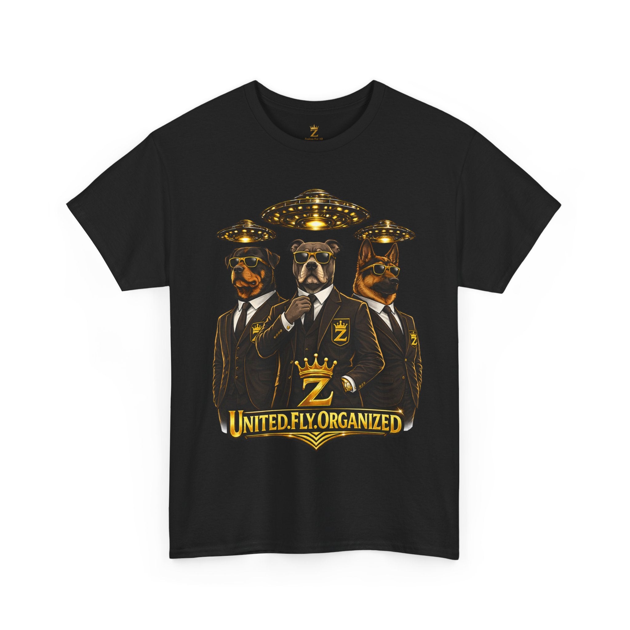 Adult "United. Fly. Organized." Graphic Tee (Gold) Printify