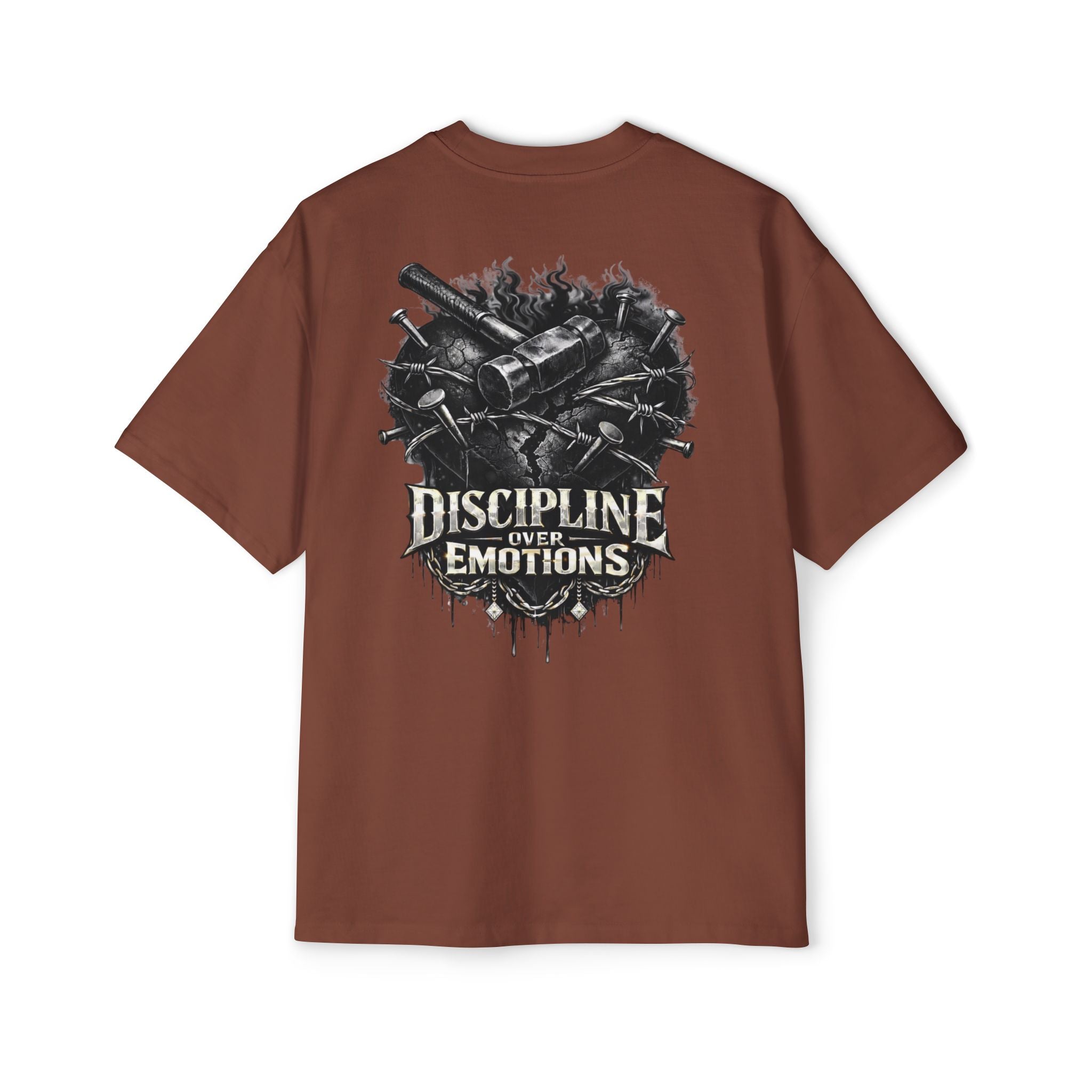 Oversized Discipline Over Emotions (Back) Graphic Tee (Black Heart) Printify
