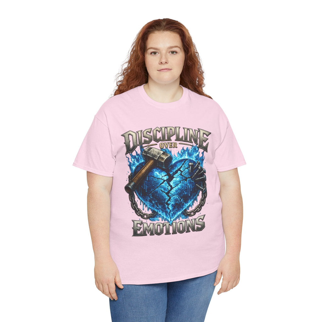 Discipline Over Emotions Graphic T-Shirt (Blue Heart) Printify
