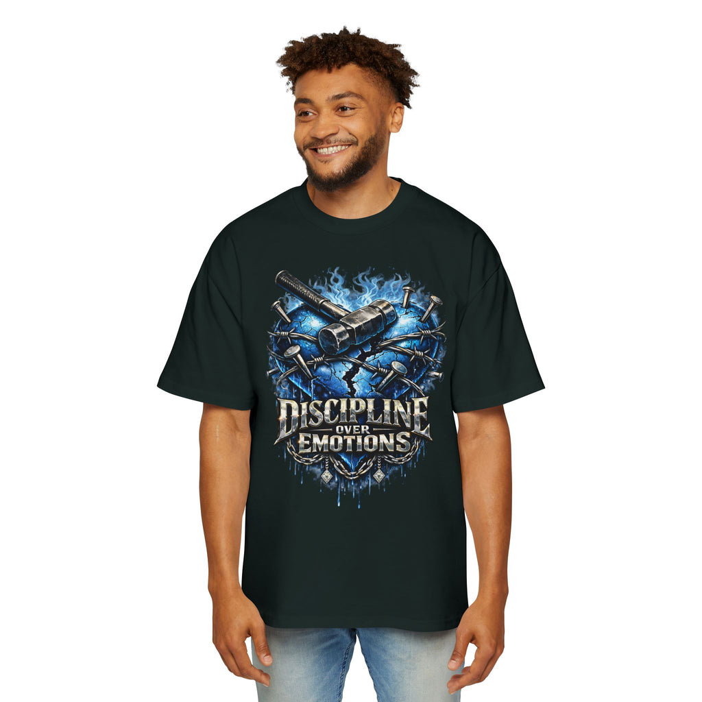 Oversized Discipline Over Emotions Graphic T-Shirt (Blue Heart) Printify