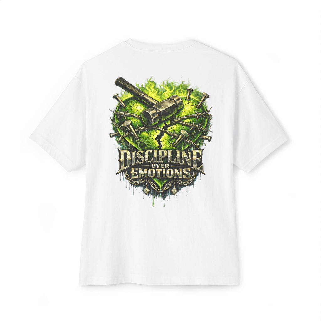 Adult *Oversized* Discipline Over Emotions (Back) Graphic Tee (Lime Green Heart) Printify