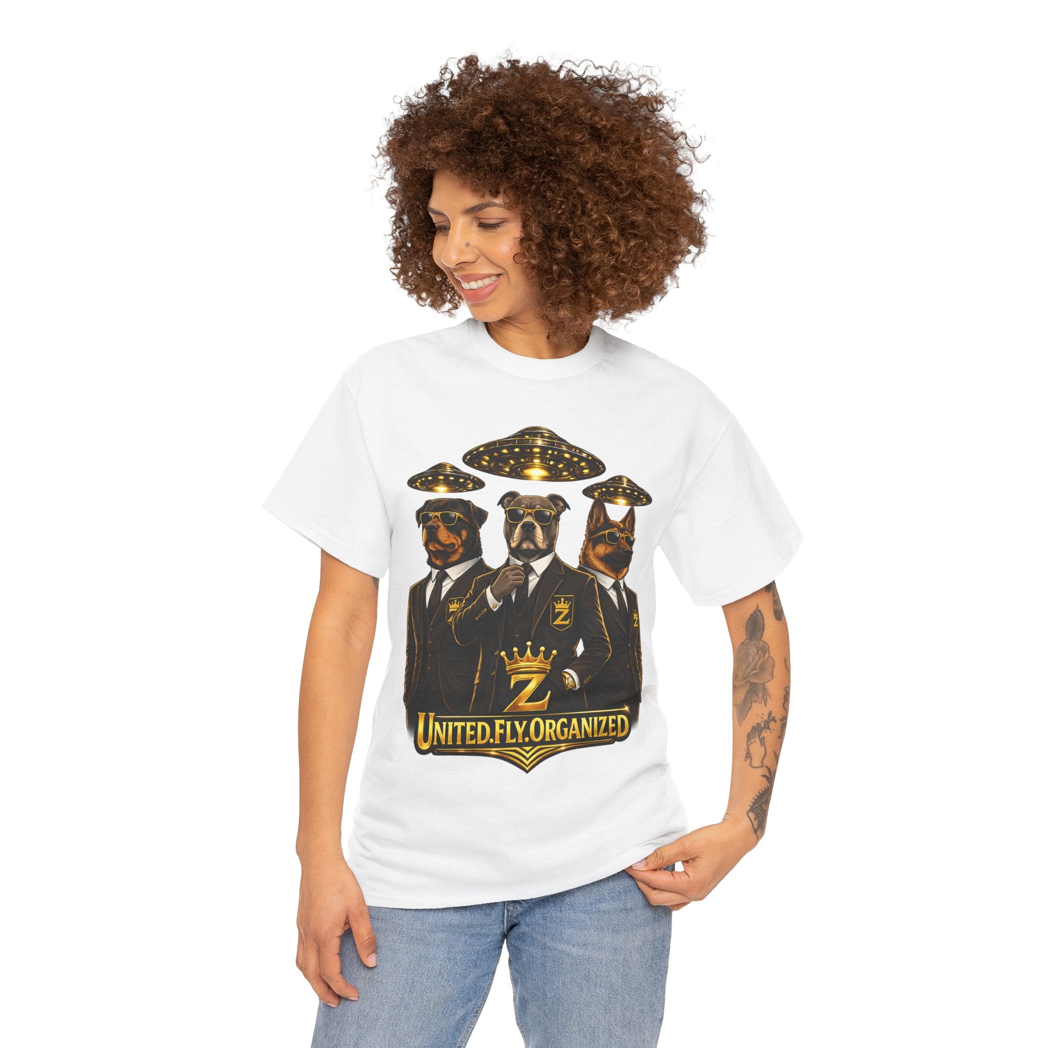 Adult "United. Fly. Organized." Graphic Tee (Gold) Printify