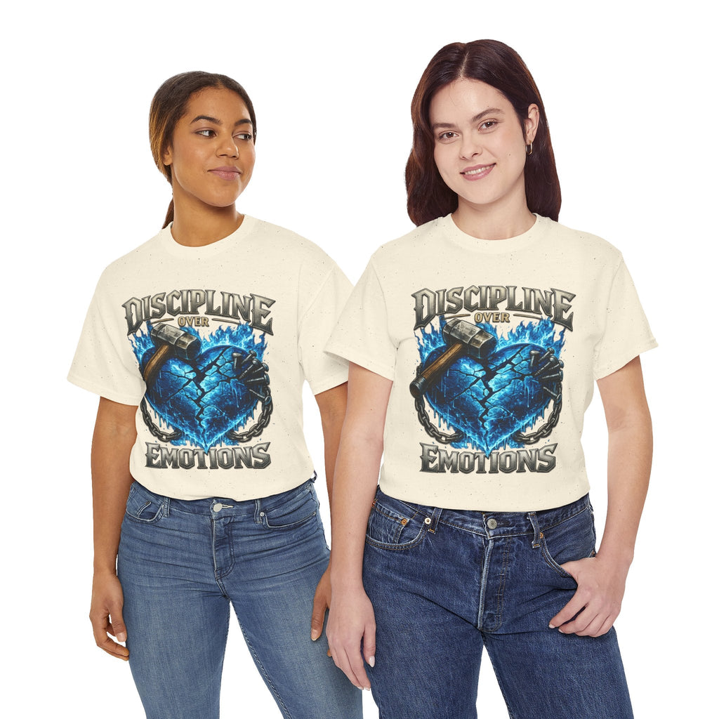 Discipline Over Emotions Graphic T-Shirt (Blue Heart) Printify