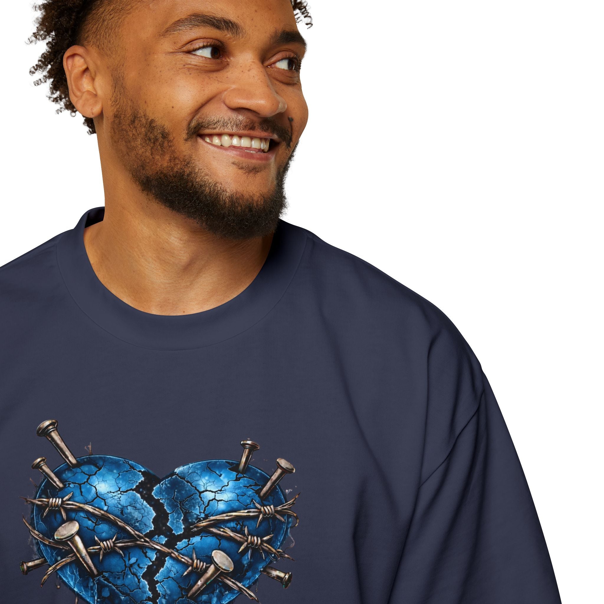Oversized Discipline Over Emotions (Back) Graphic Tee (Blue Heart) Printify