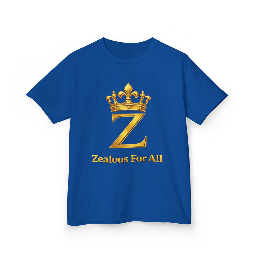 First Kids Zealous For All T-Shirt Drop 01 — Gold Logo Kids Tee Printify