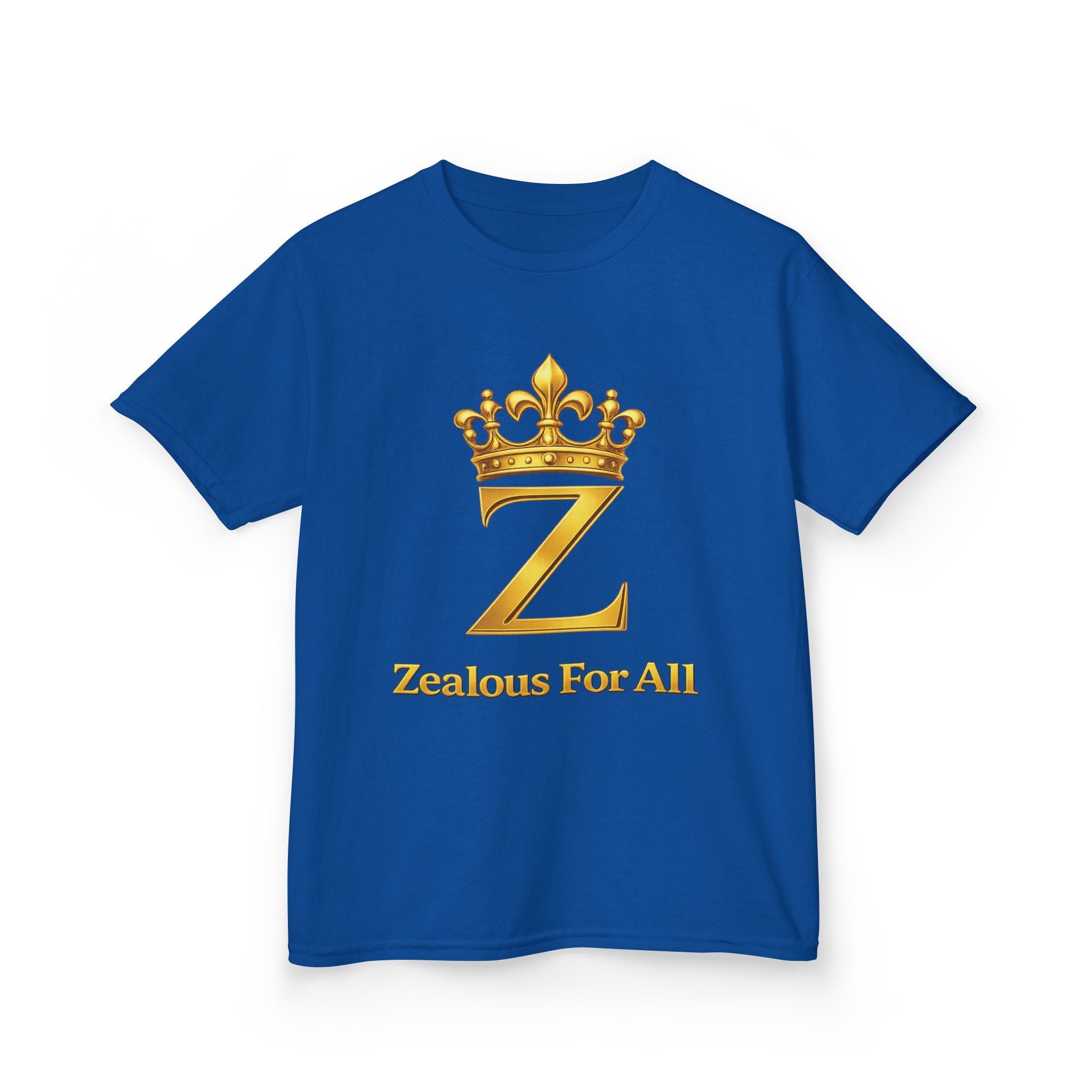 First Kids Zealous For All T-Shirt Drop 01 — Gold Logo Kids Tee Printify
