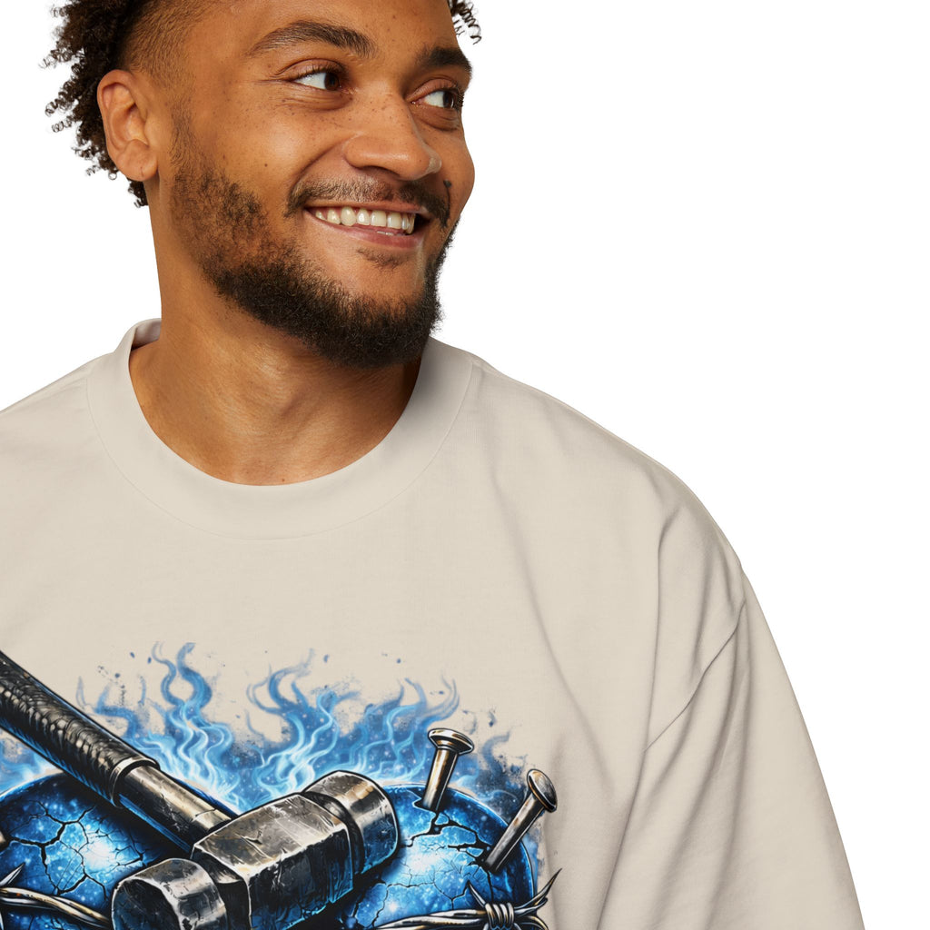 Oversized Discipline Over Emotions Graphic T-Shirt (Blue Heart) Printify
