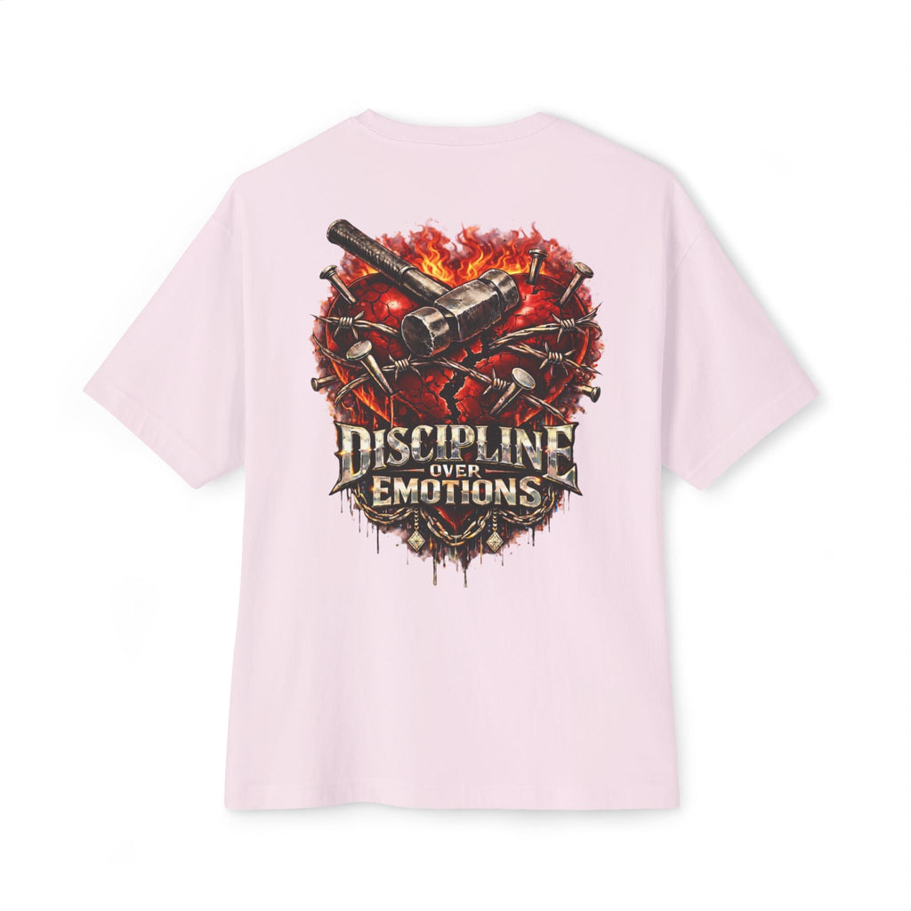 Adult *Oversized* Discipline Over Emotions (Back) Graphic Tee (Red Heart) Printify