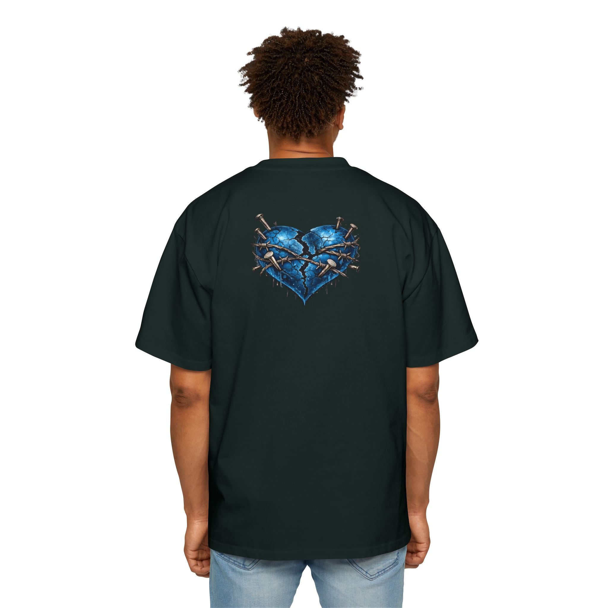 Oversized Discipline Over Emotions Graphic T-Shirt (Blue Heart) Printify