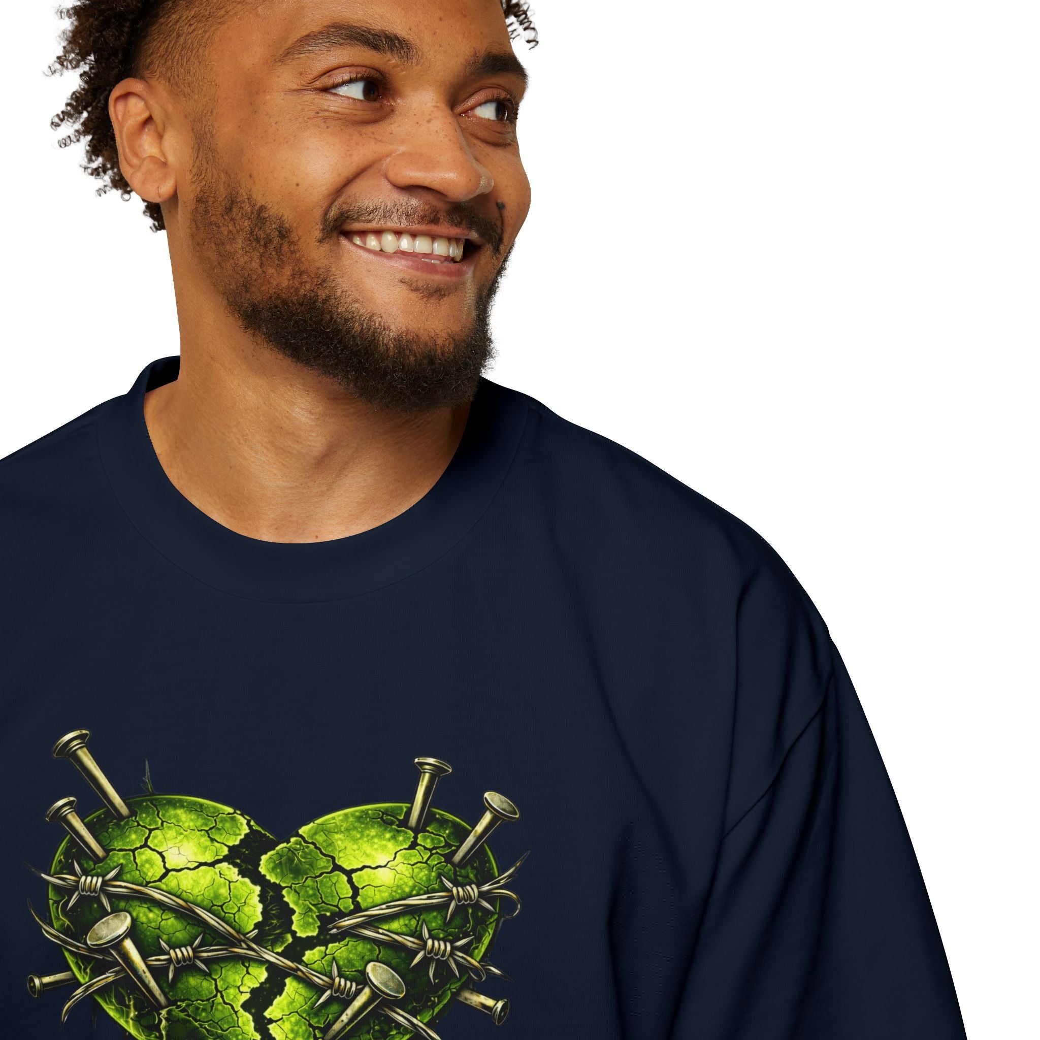 Adult *Oversized* Discipline Over Emotions (Back) Graphic Tee (Lime Green Heart) Printify