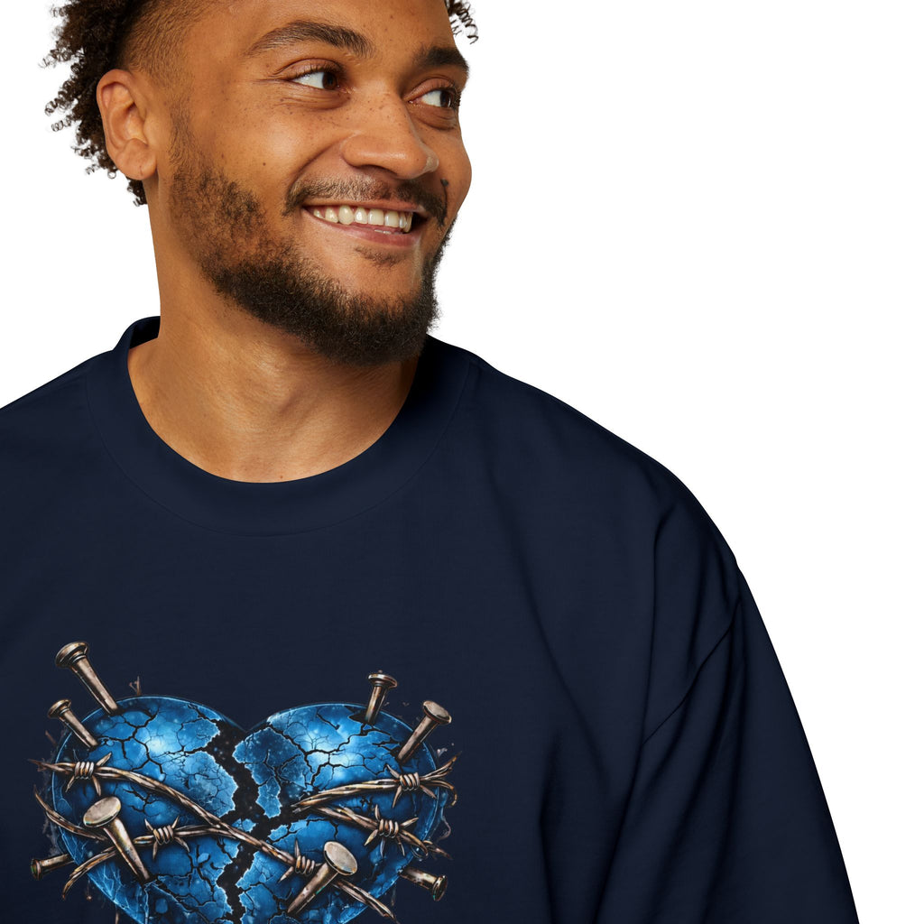 Oversized Discipline Over Emotions (Back) Graphic Tee (Blue Heart) Printify
