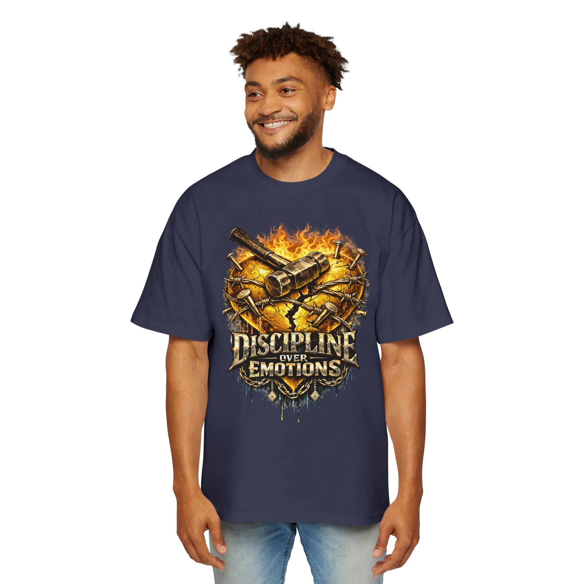 Oversized Discipline Over Emotions Graphic Tee (Gold Heart) Printify