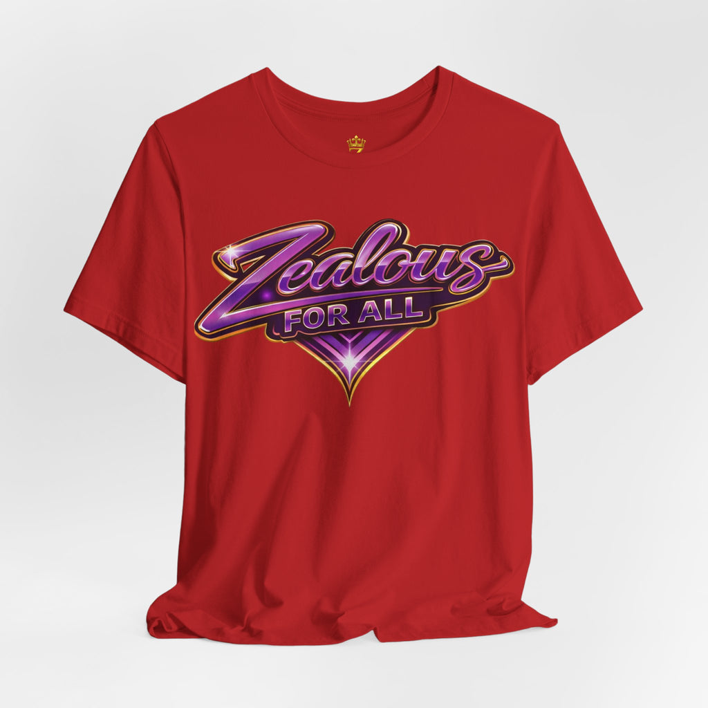 CUSTOM Zealous For All Graphic T-Shirt (Purple & Gold Trim Logo)