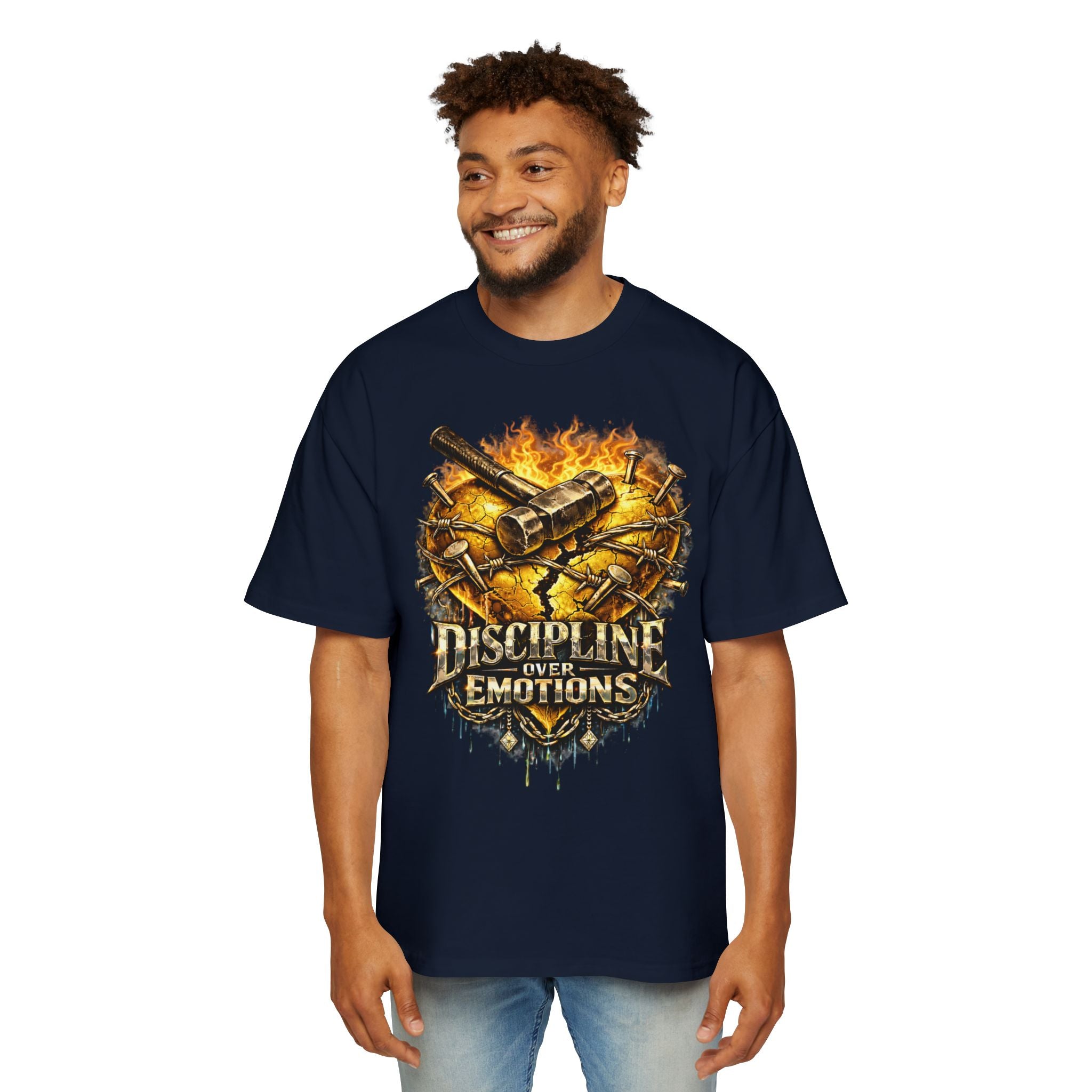 Oversized Discipline Over Emotions Graphic Tee (Gold Heart) Printify
