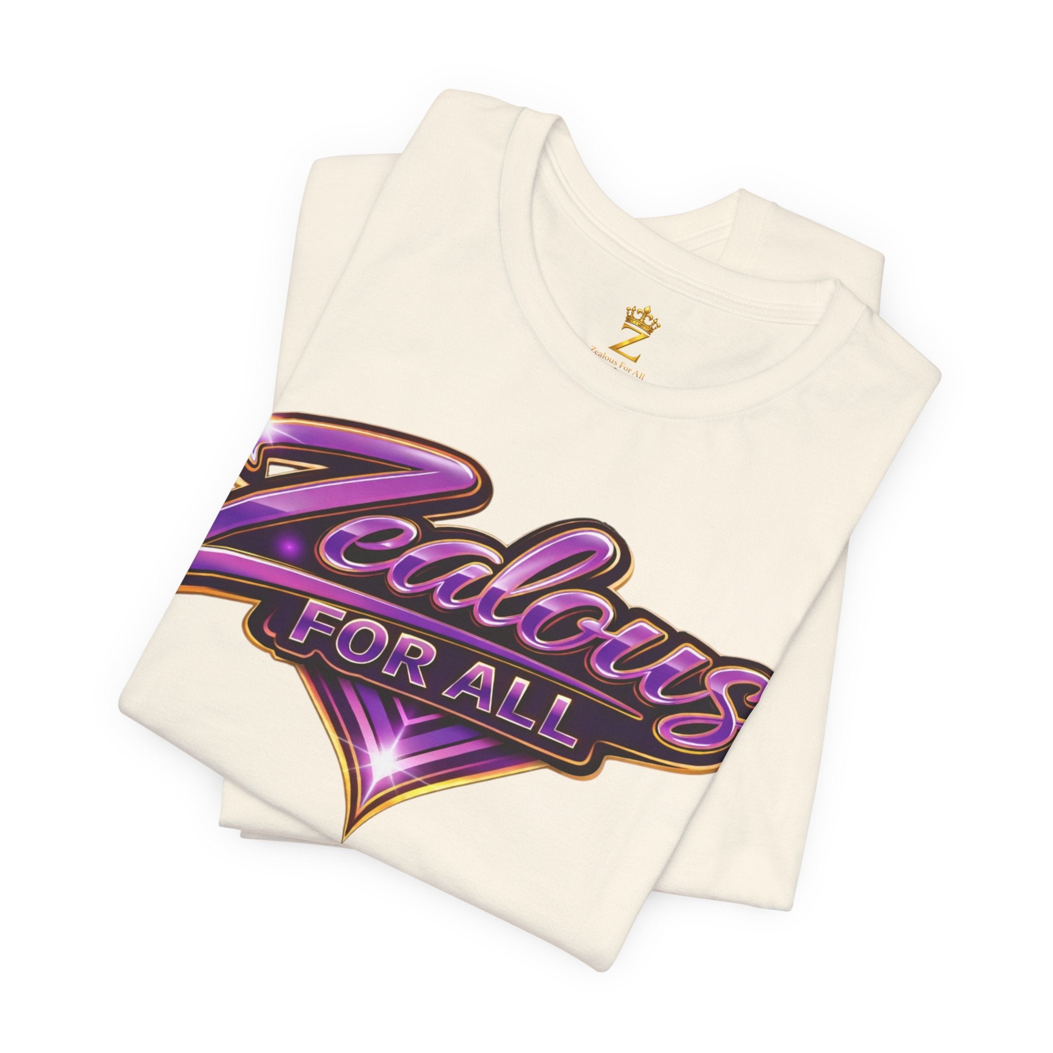 CUSTOM Zealous For All Graphic T-Shirt (Purple & Gold Trim Logo)