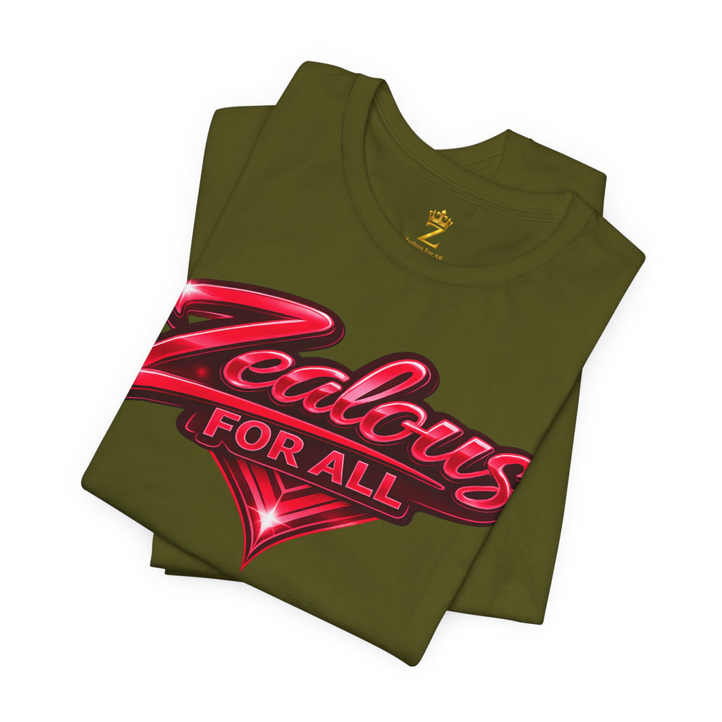Zealous For All Graphic T-Shirt (Red Logo) Printify