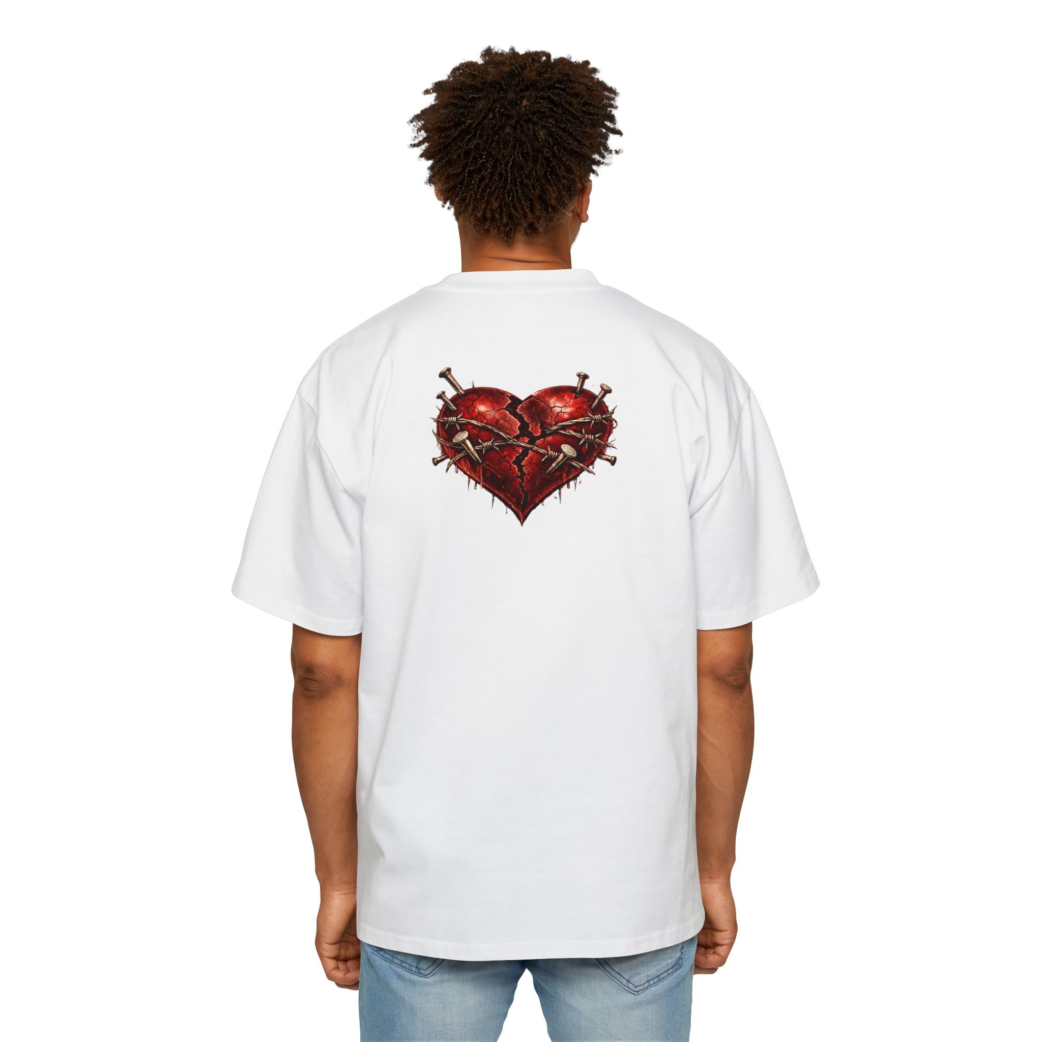 Oversized Discipline Over Emotions Graphic Tee (Front Red Heart) Printify