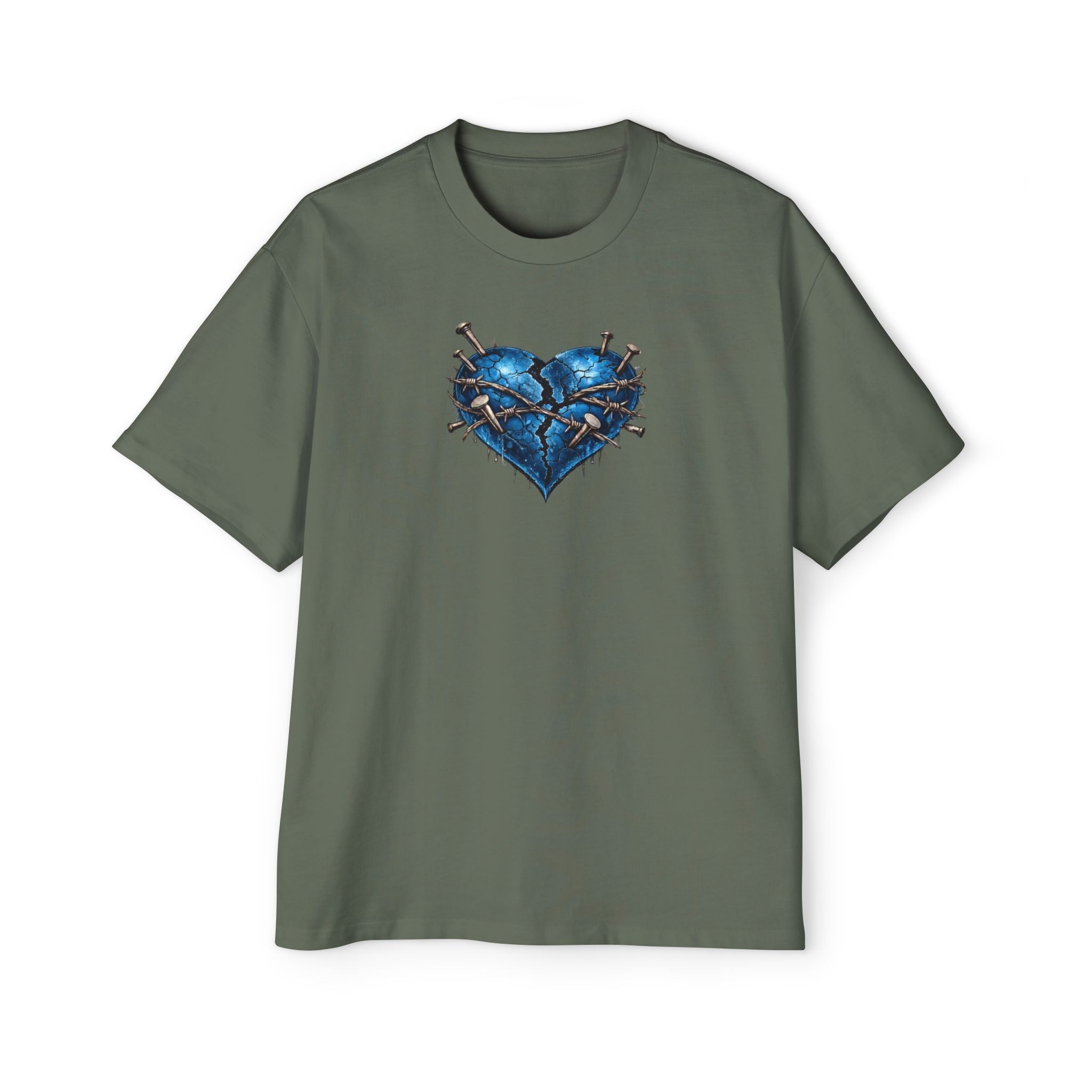 Oversized Discipline Over Emotions (Back) Graphic Tee (Blue Heart) Printify