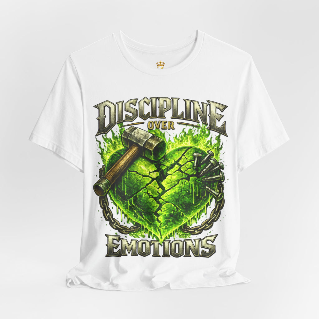 Discipline Over Emotions Premium Graphic T-Shirt (Lime Green Heart) Printify