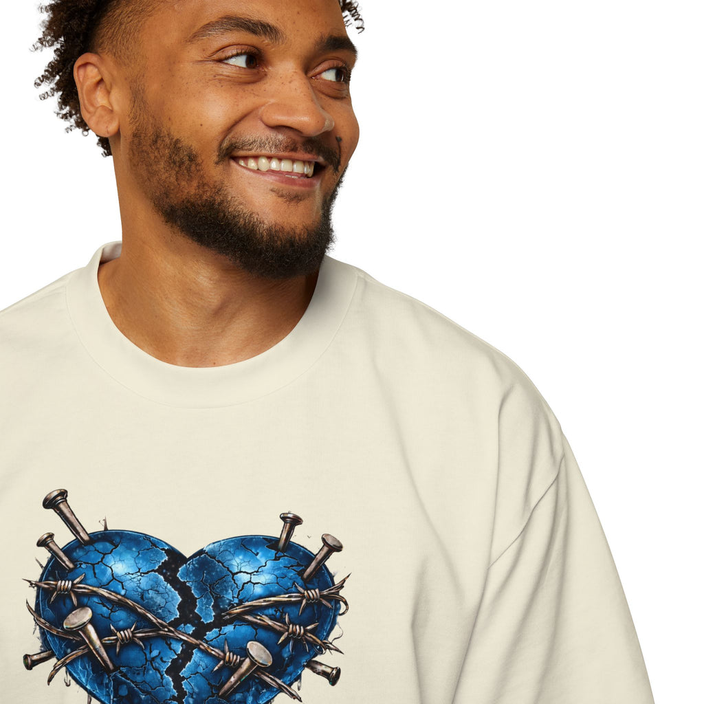 Oversized Discipline Over Emotions (Back) Graphic Tee (Blue Heart) Printify