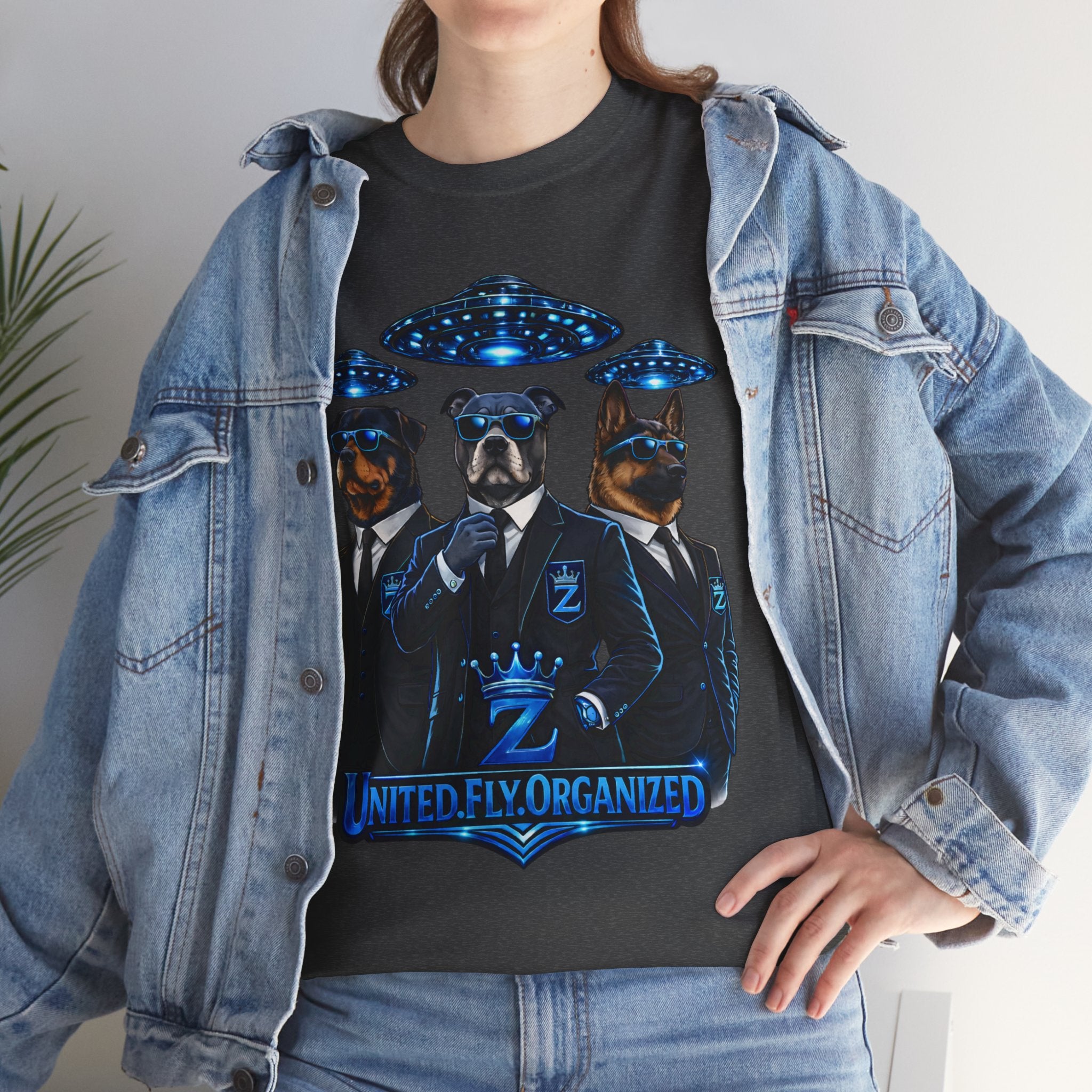 Adult "United. Fly. Organized." Graphic Tee (Blue) Printify