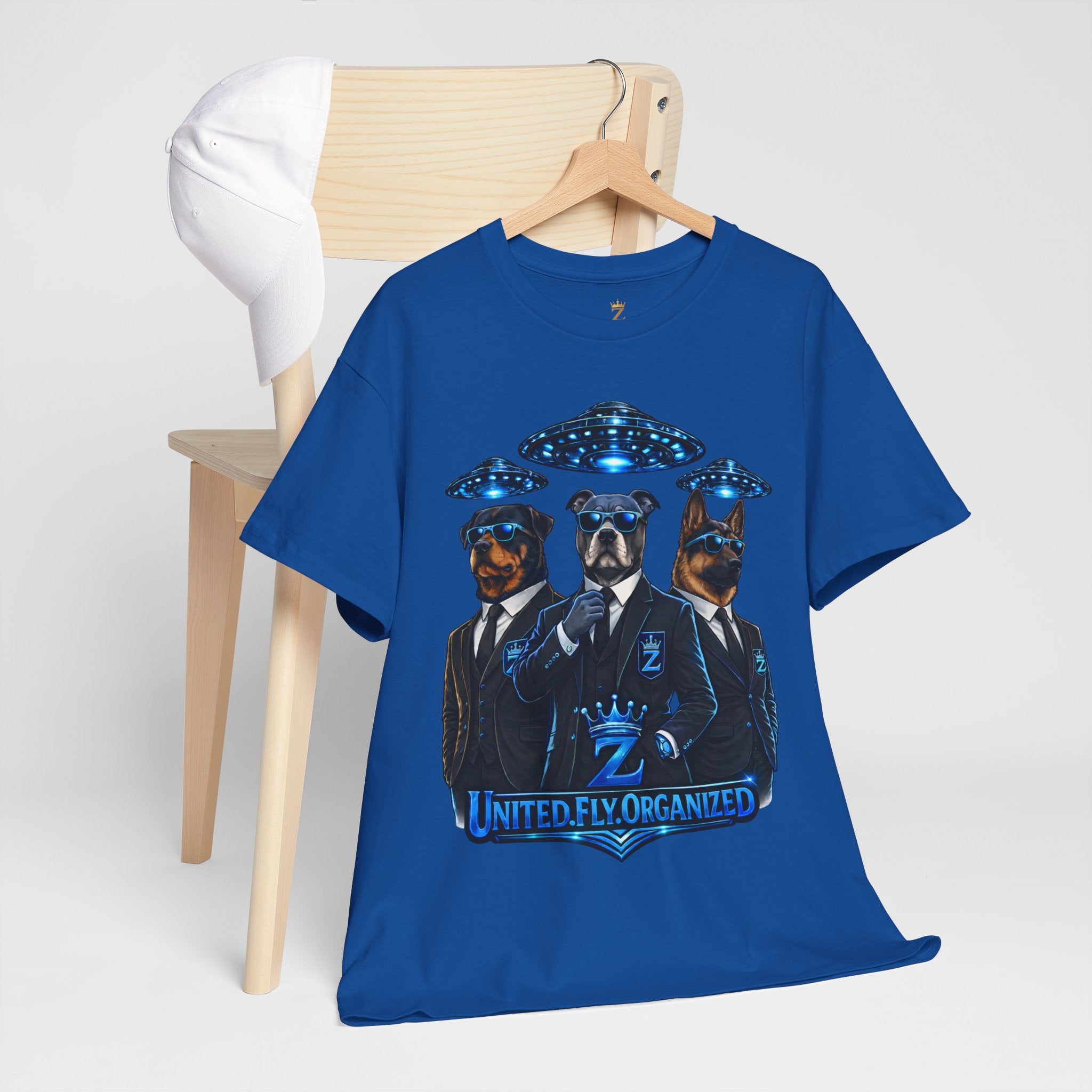Adult "United. Fly. Organized." Graphic Tee (Blue) Printify