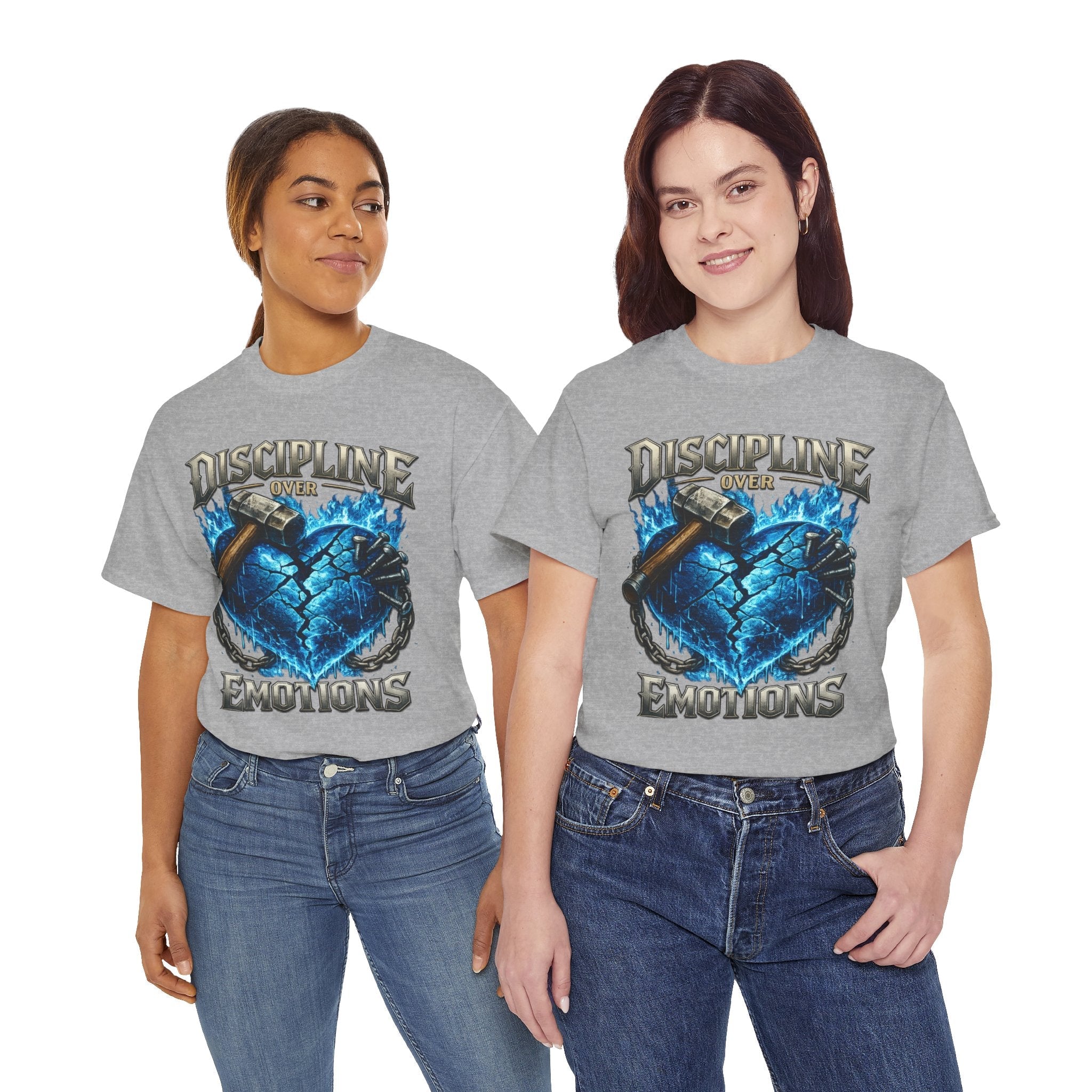 Discipline Over Emotions Graphic T-Shirt (Blue Heart) Printify