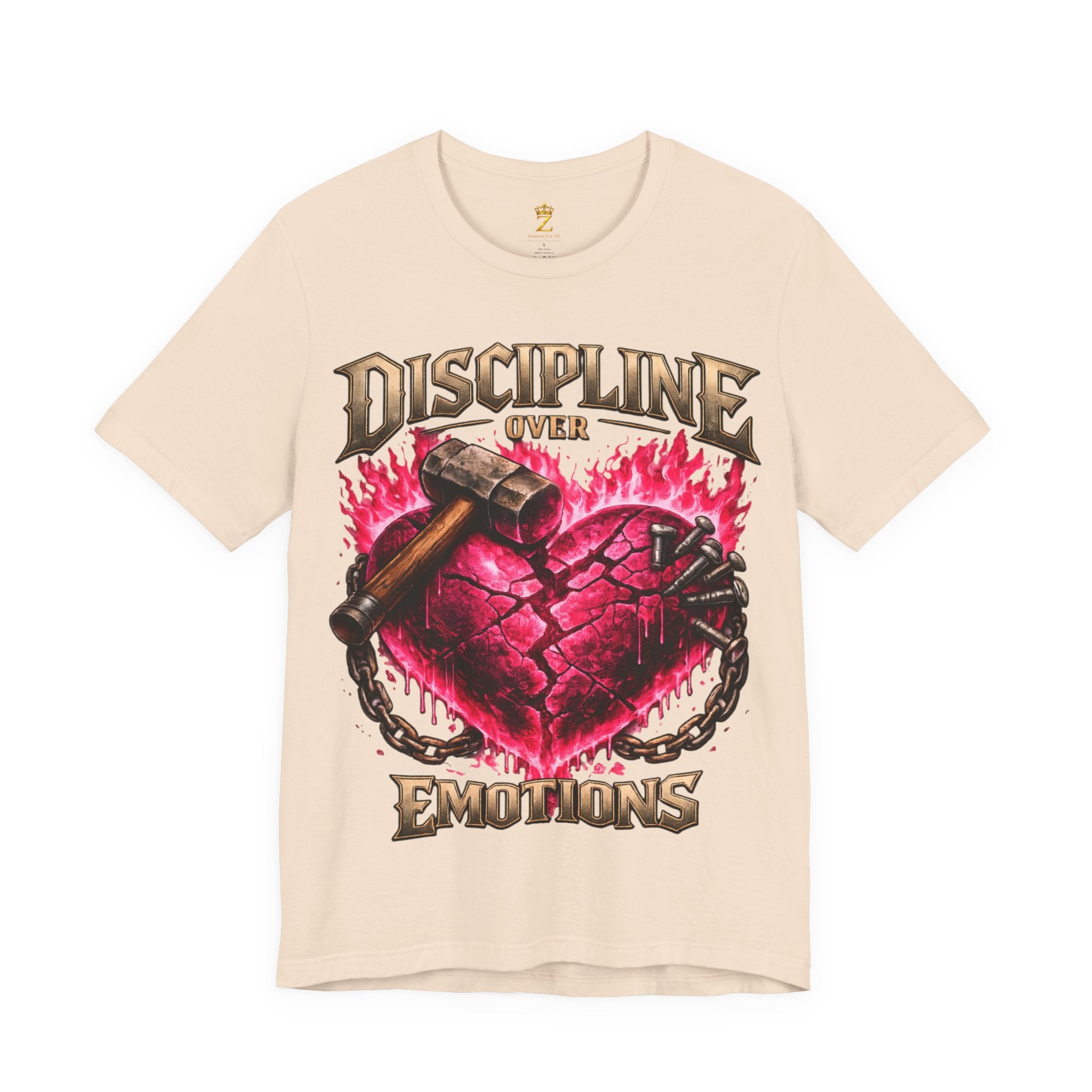 Discipline Over Emotions Premium Graphic T-Shirt (Hot Pink Heart) Printify