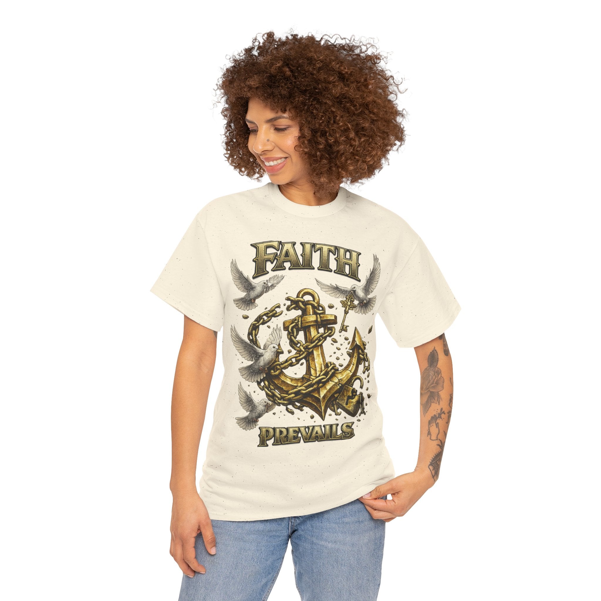 Adult Faith Prevails Anchor T-Shirt (Gold Anchor) Printify