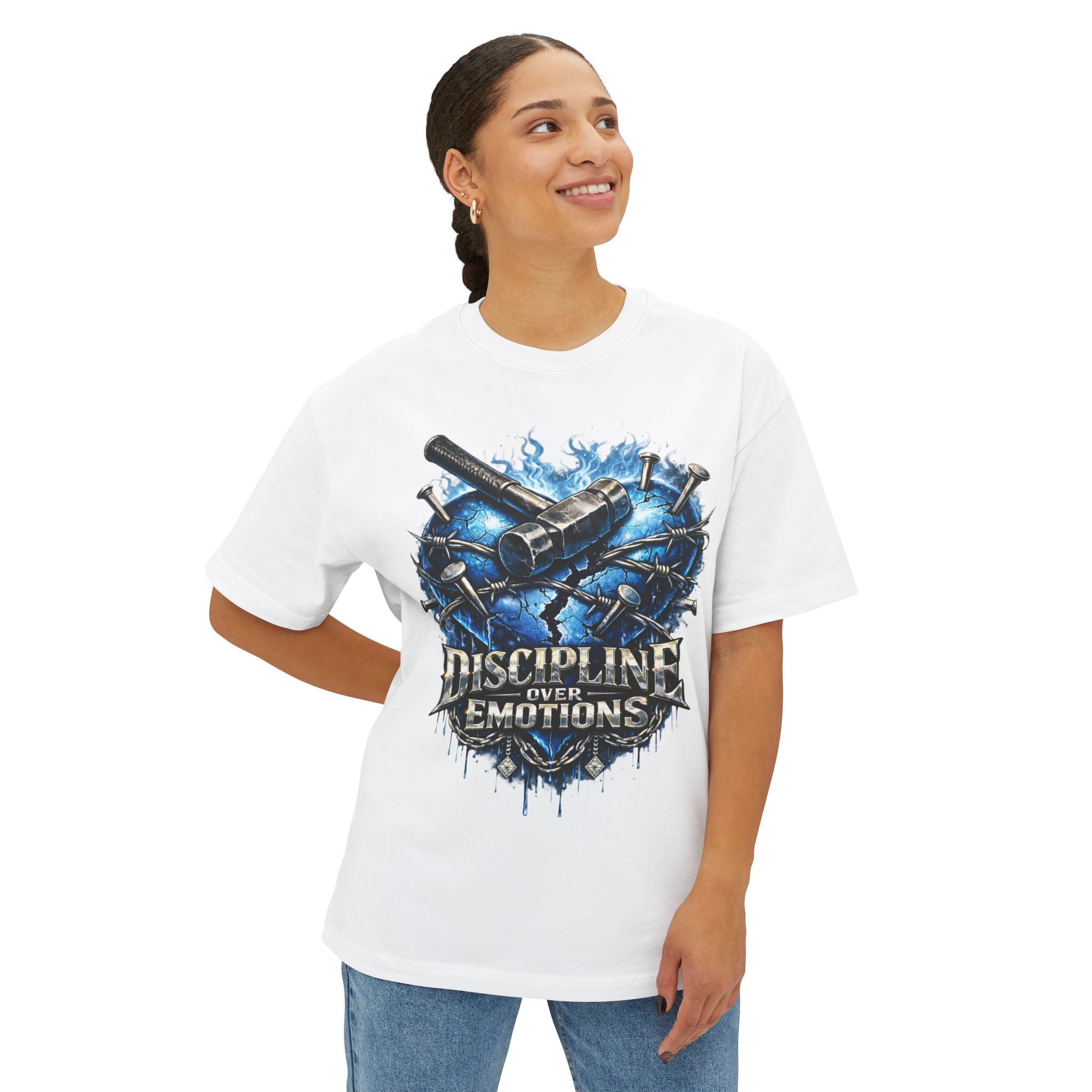 CEO KHI EDITION *Oversized* Discipline Over Emotions Graphic T-Shirt (Blue Heart) Printify