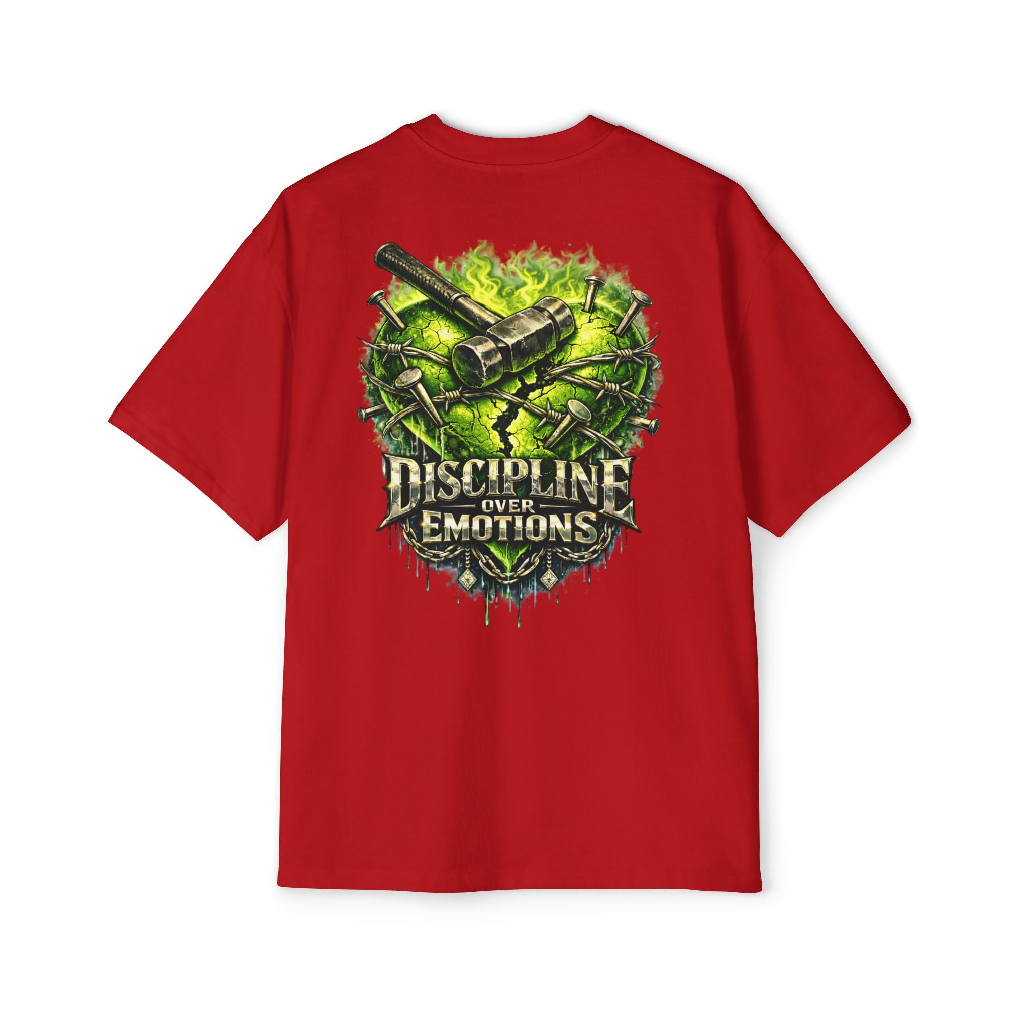 Adult *Oversized* Discipline Over Emotions (Back) Graphic Tee (Lime Green Heart) Printify