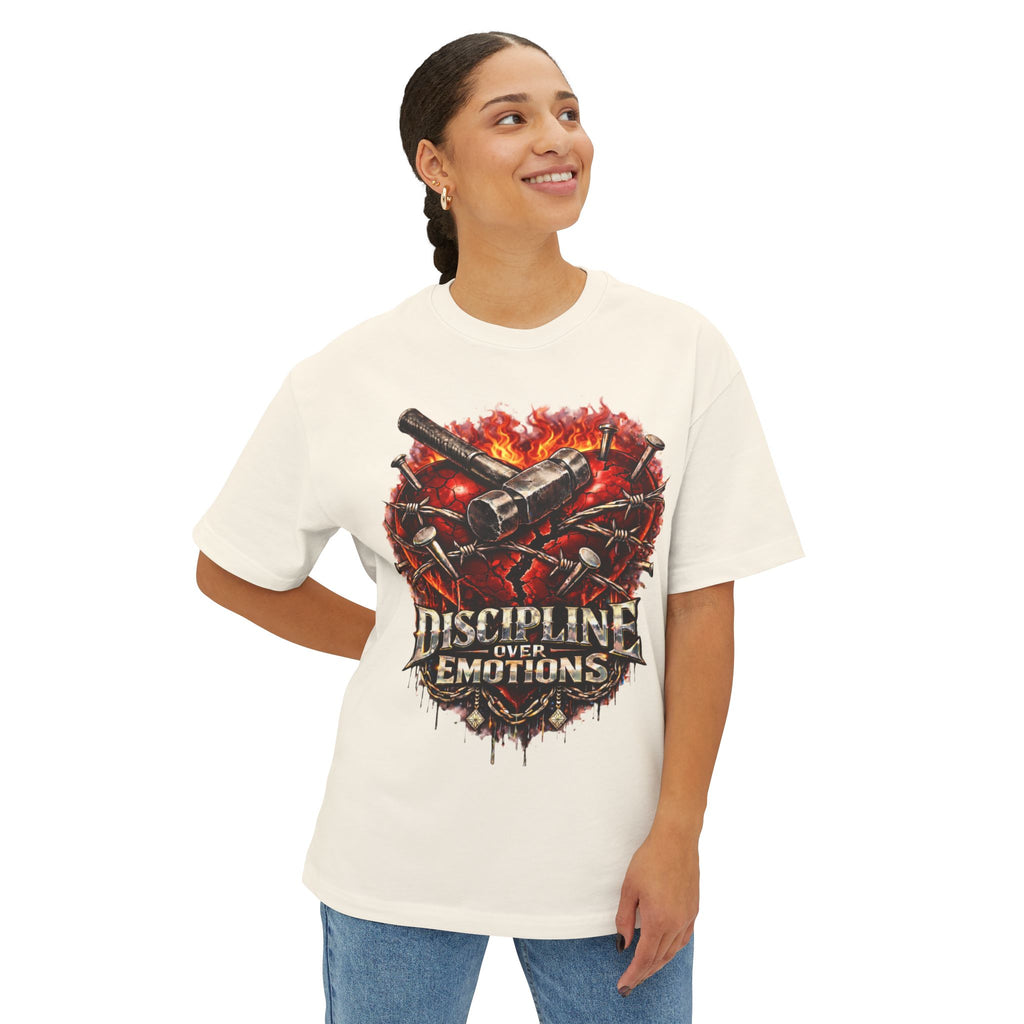 Adult *Oversized* Discipline Over Emotions Graphic Tee (Red Heart) - Zealous For All
