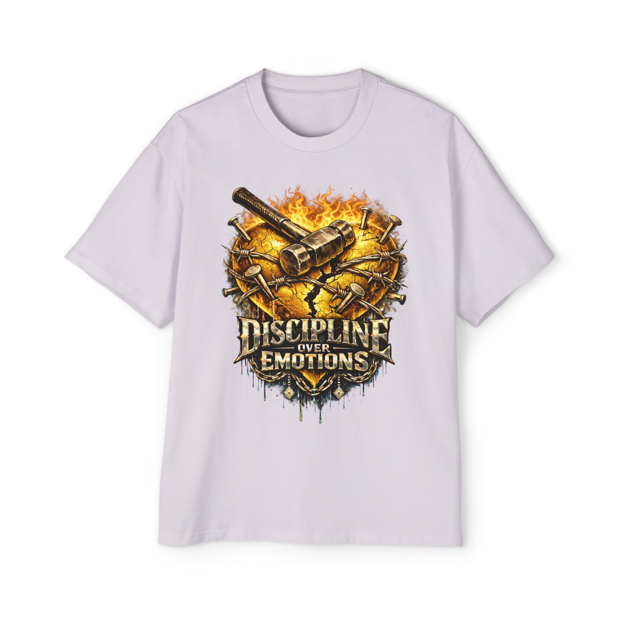 Oversized Discipline Over Emotions Graphic Tee (Gold Heart) Printify