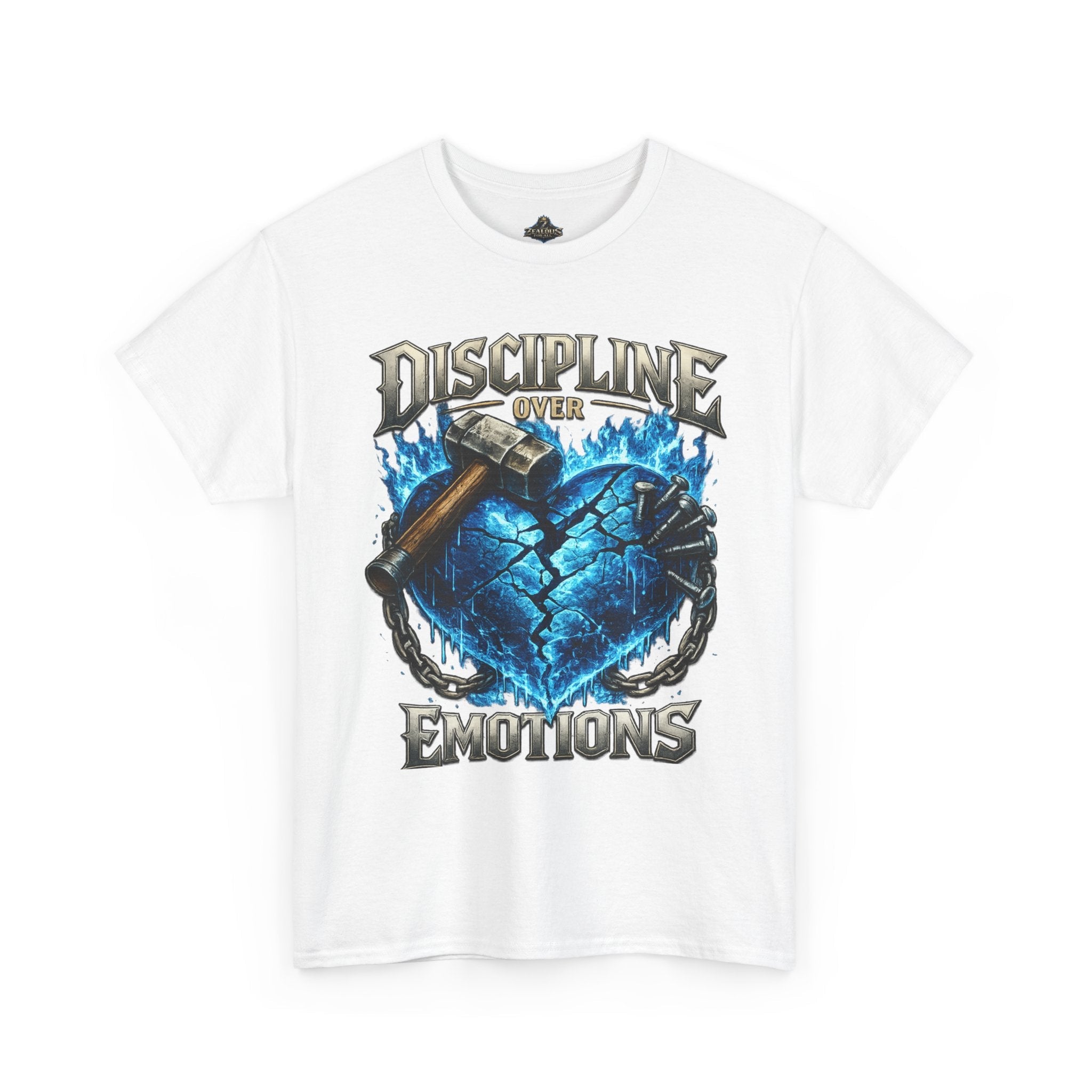 Discipline Over Emotions Graphic T-Shirt (Blue Heart) Printify