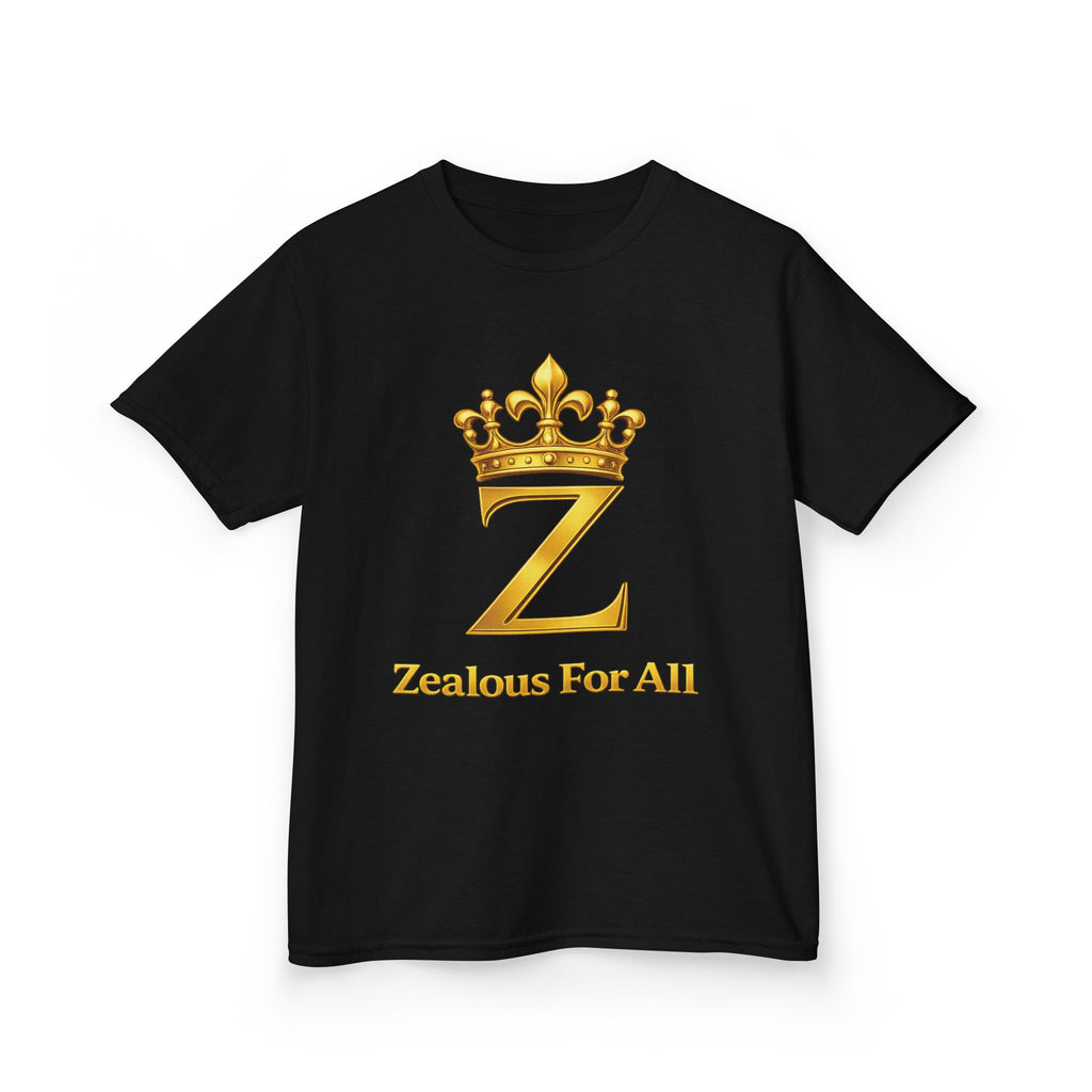 First Kids Zealous For All T-Shirt Drop 01 — Gold Logo Kids Tee Printify
