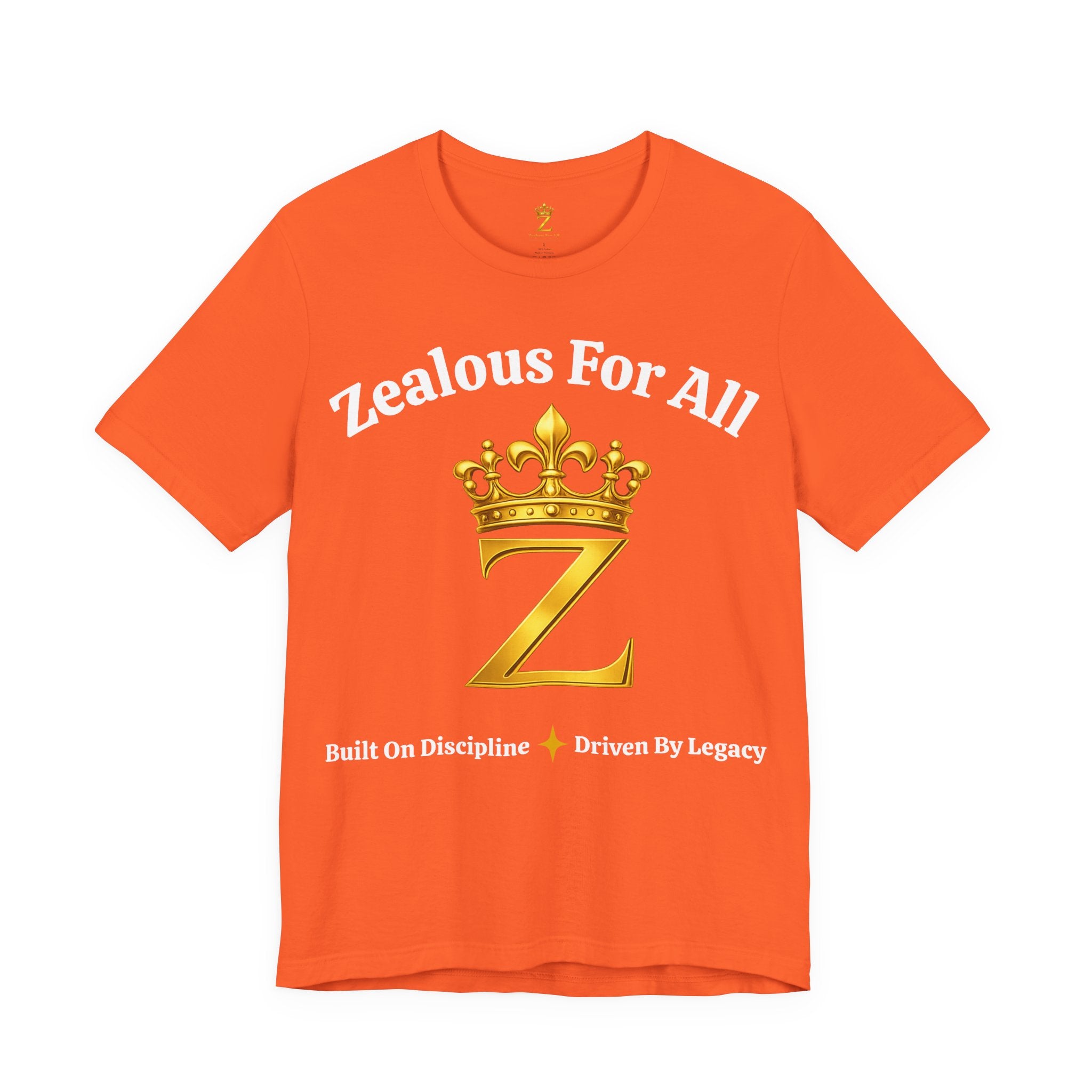 Unisex Luxury Zealous For All T-Shirt (Gold/White Words, Big Logo T-shirt) Printify