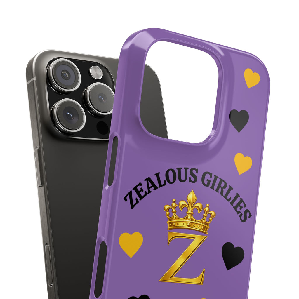 Zealous Girlies 'Z' Crown Slim Phone Case — Purple & Gold Heart Design Printify