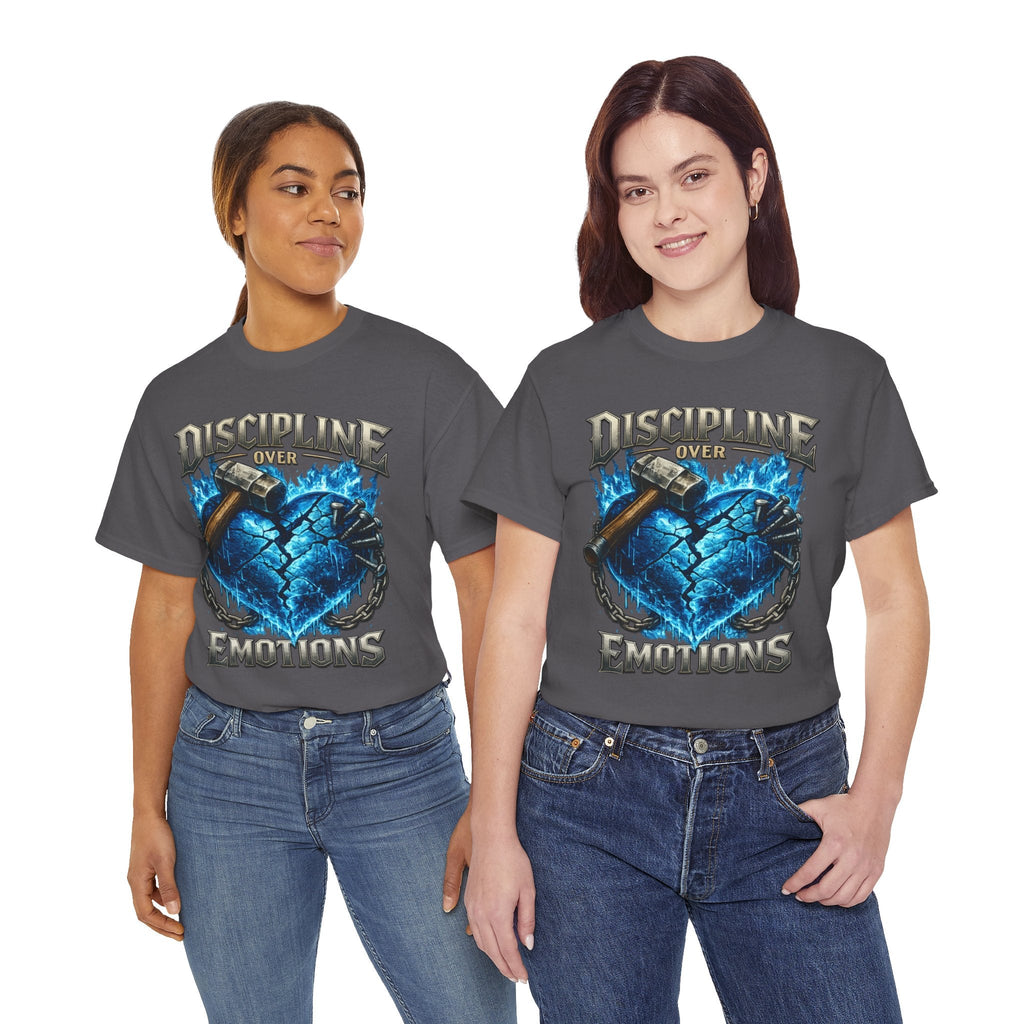 Discipline Over Emotions Graphic T-Shirt (Blue Heart) Printify