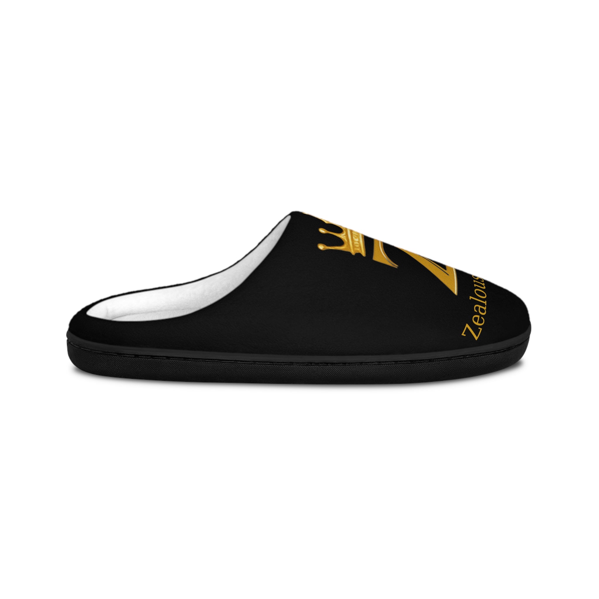Z Crown Men's Indoor Slippers — Black & Gold Cozy House Slides Printify