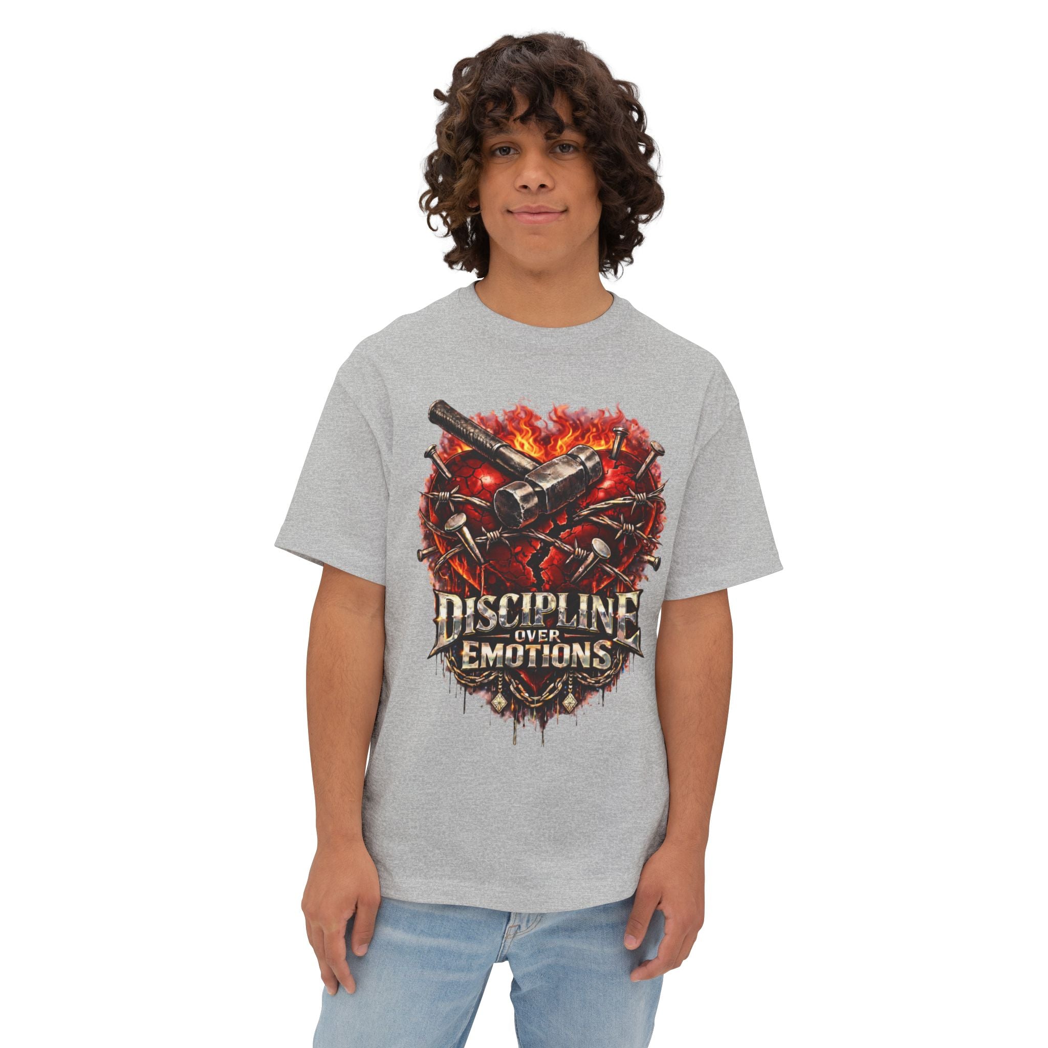 Adult *Oversized* Discipline Over Emotions Graphic Tee (Red Heart) - Zealous For All